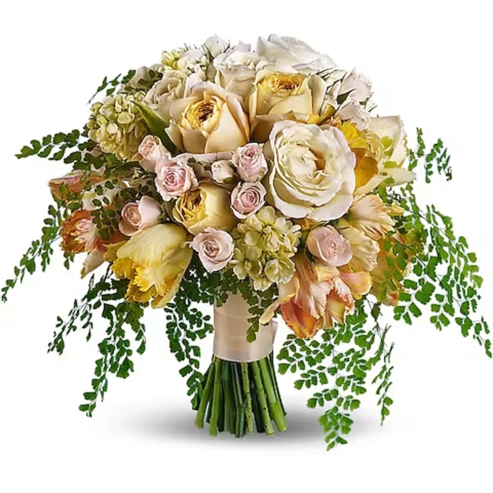 Fresh-picked perfection! This soft, romantic bouquet unites luxurious blooms like garden roses