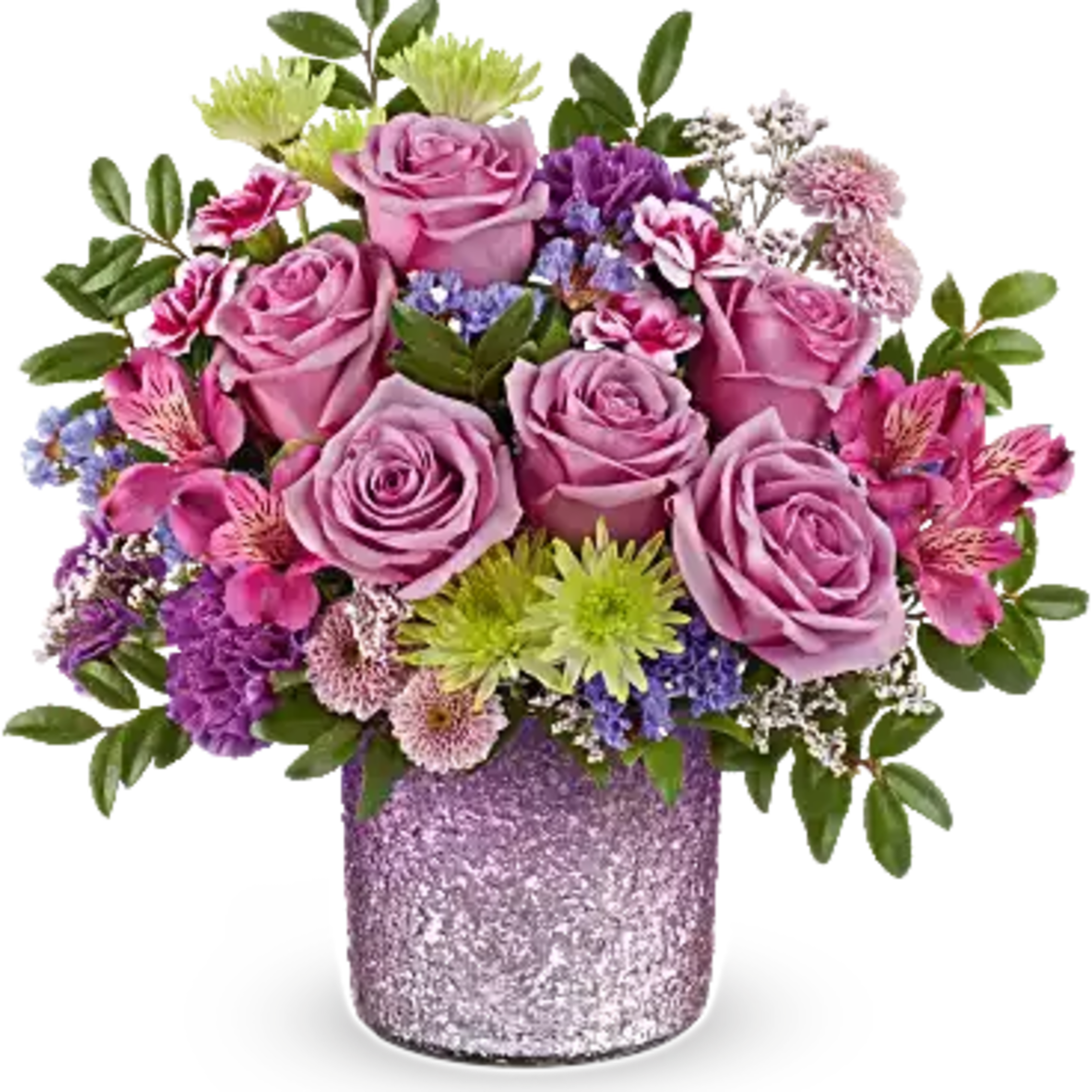 Win her heart with this Radiant Reverie vase, featuring a shimmering purple