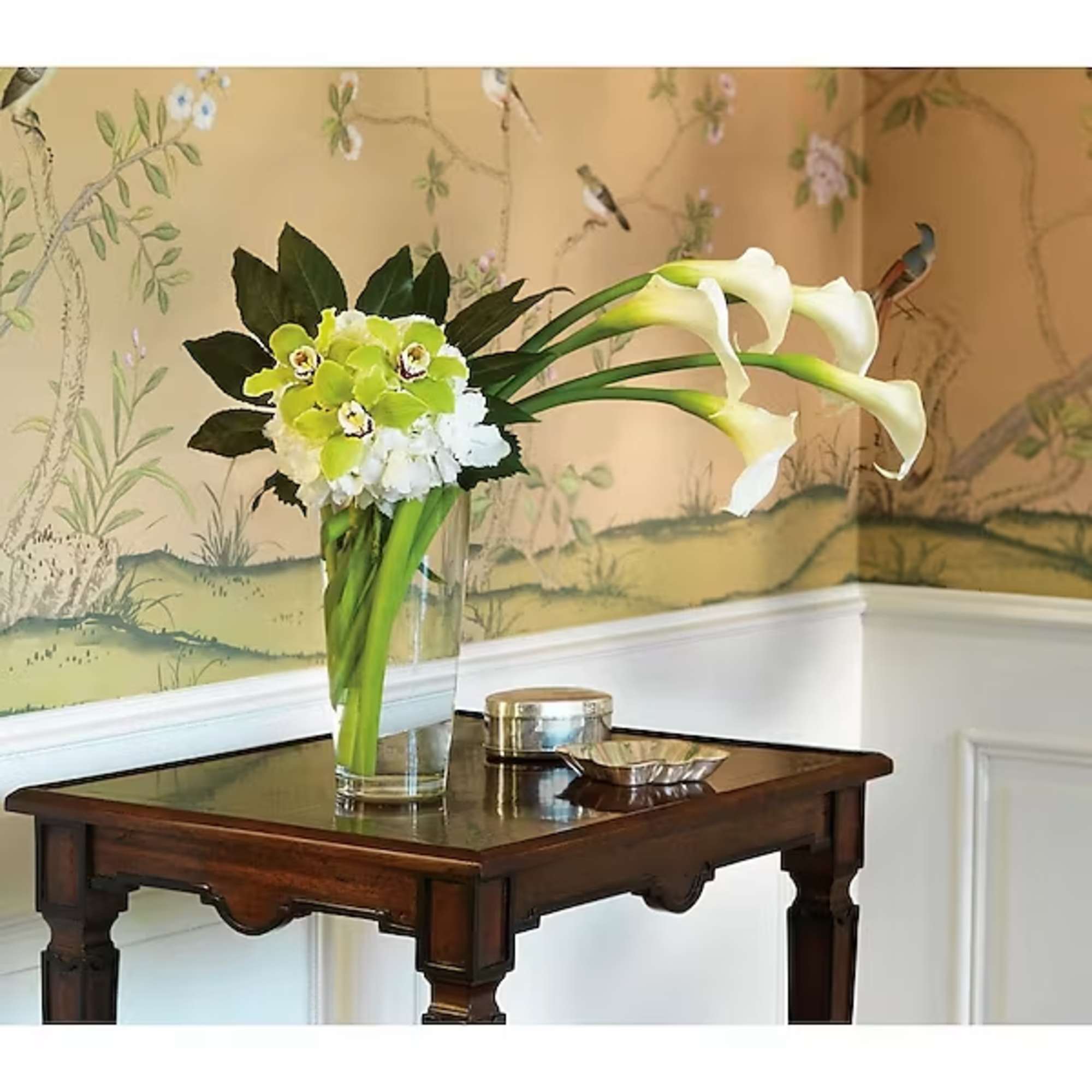 Moondance. Romance. Elegance! Captivating callas, white hydrangea, exotic orchids in a stunning