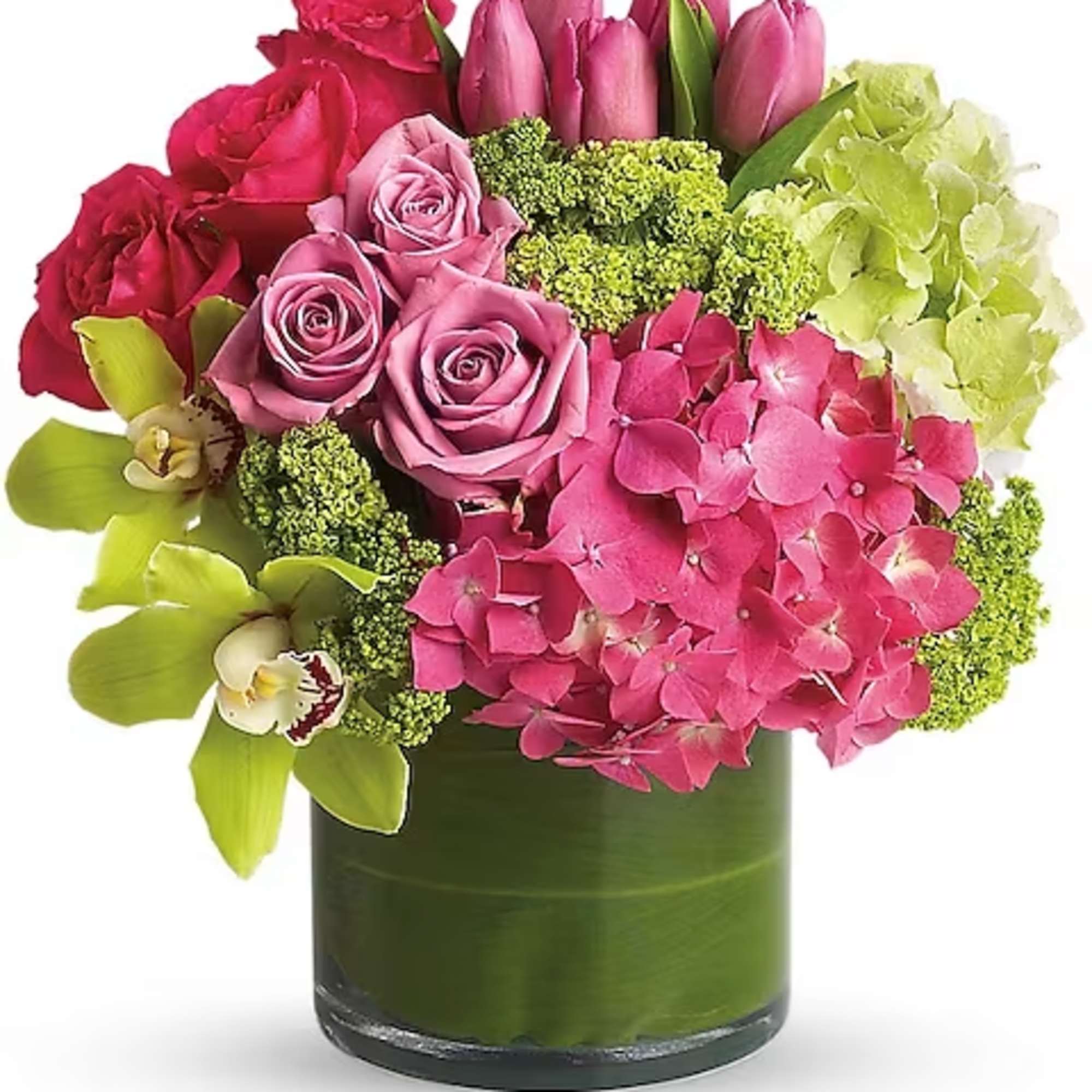 Upscale and uptown. This fantastic arrangement is a beauty and a half