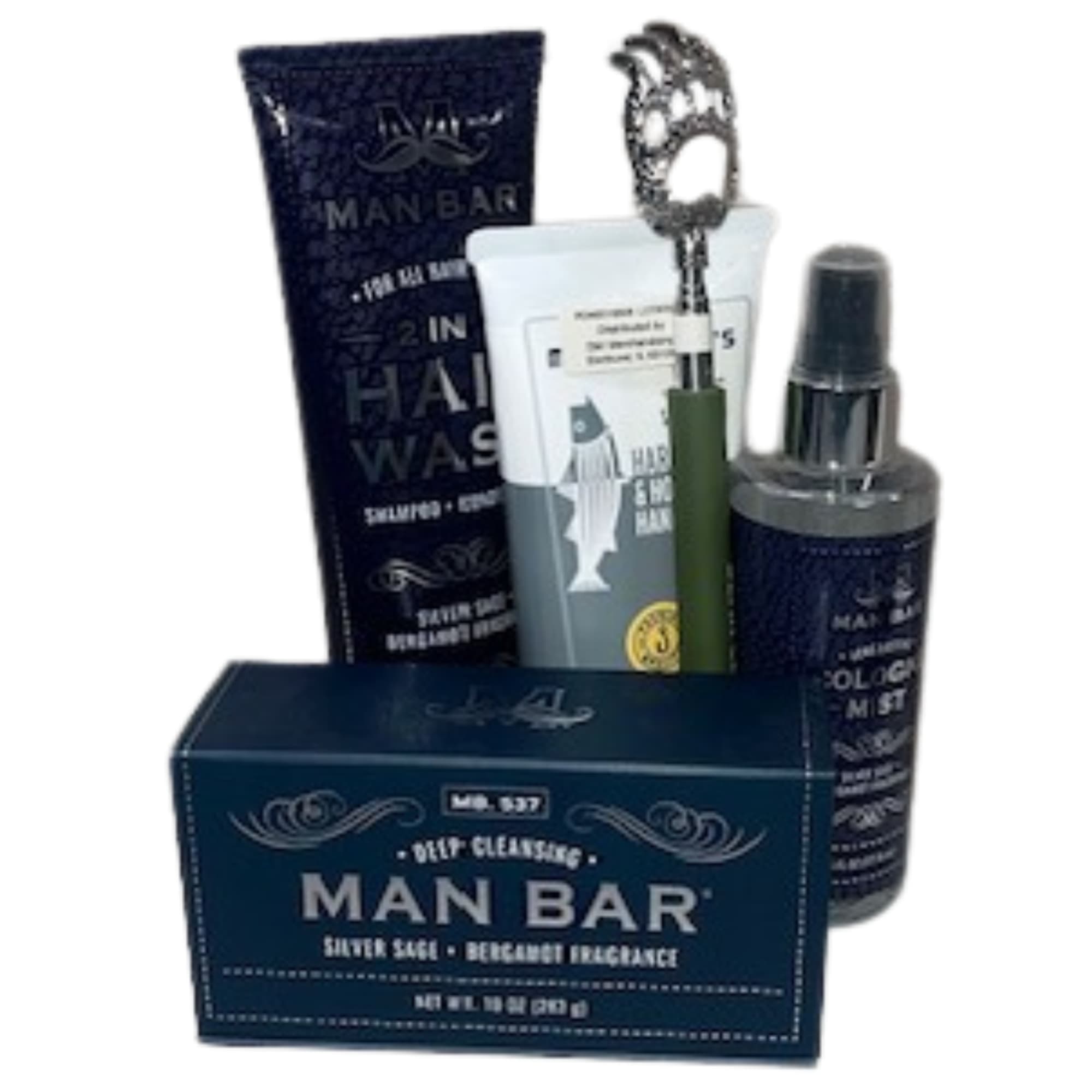 Gift bag filled with all things to make him feeling fresh, pampered