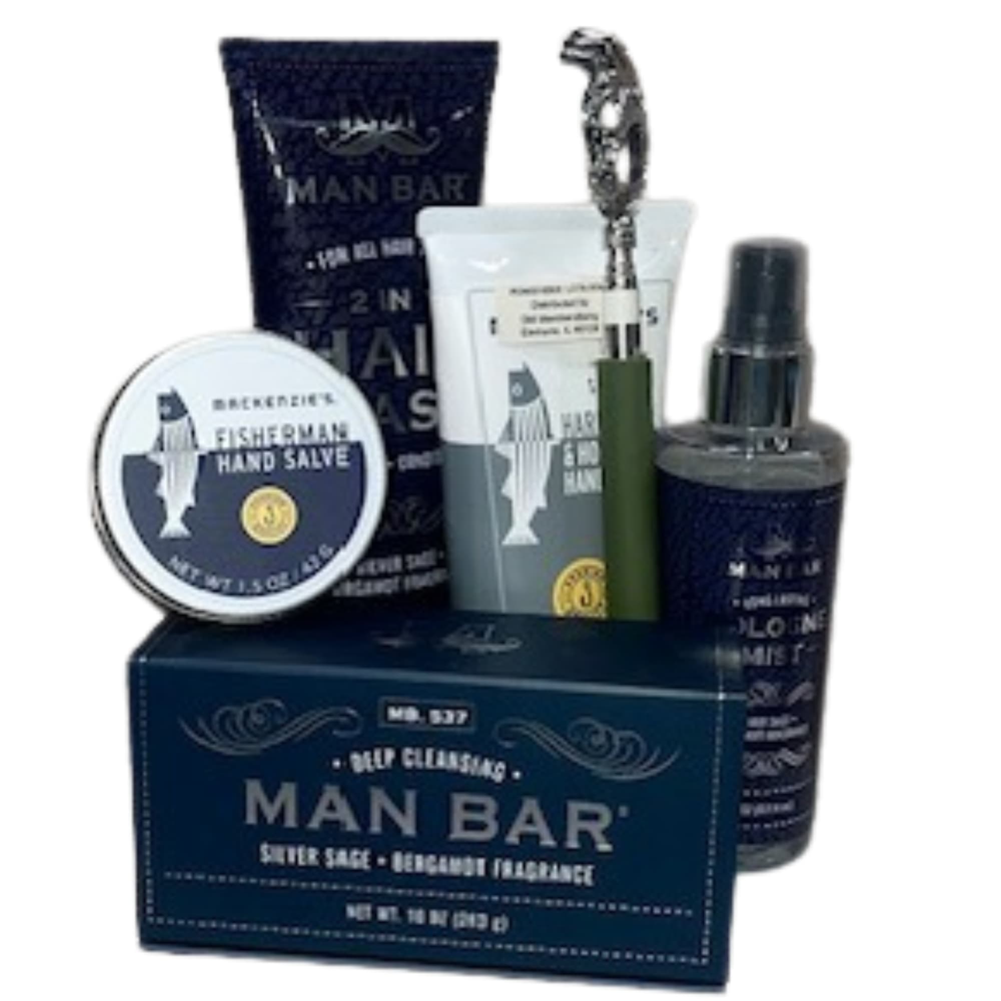 Gift bag filled with all things to make him feeling fresh, pampered