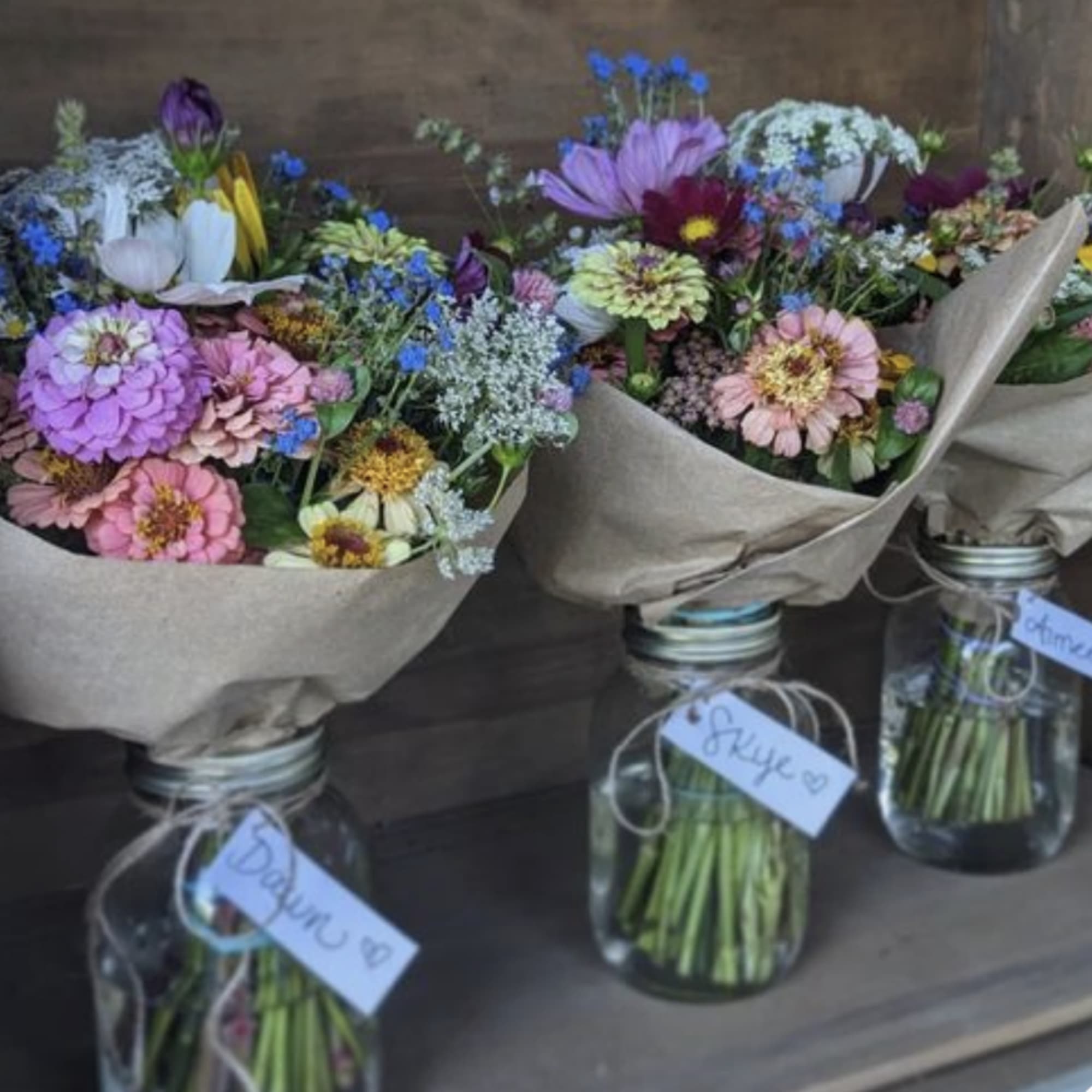 We use seasonal premium florals found locally in CT over the summer