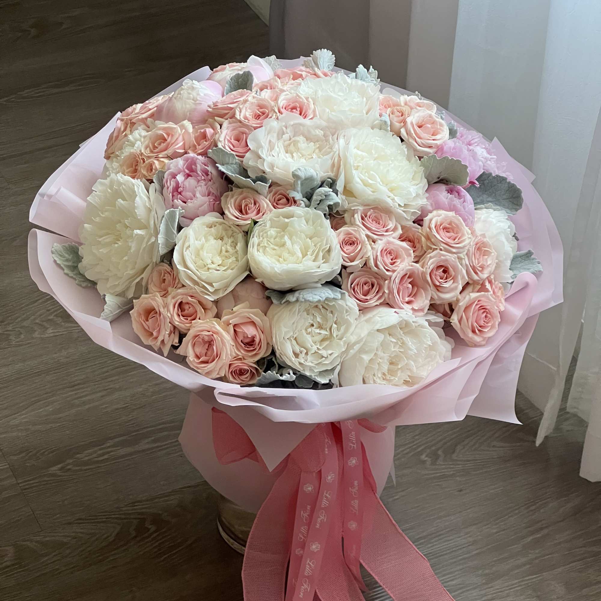 Fresh cut peonies and roses 