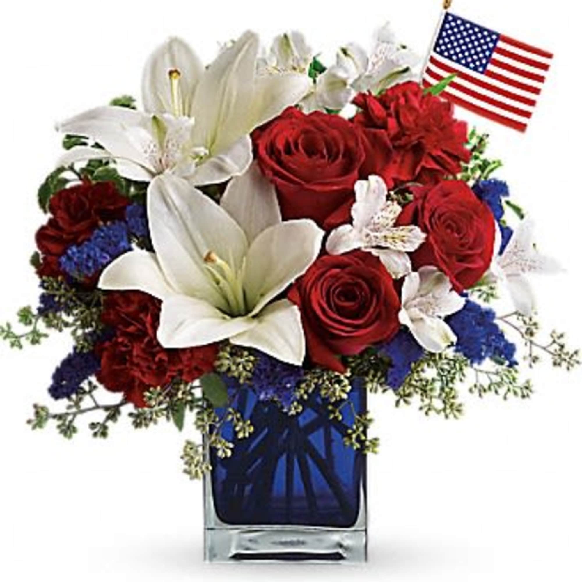 This patriotic arrangement is such a stunning way to honor the courage