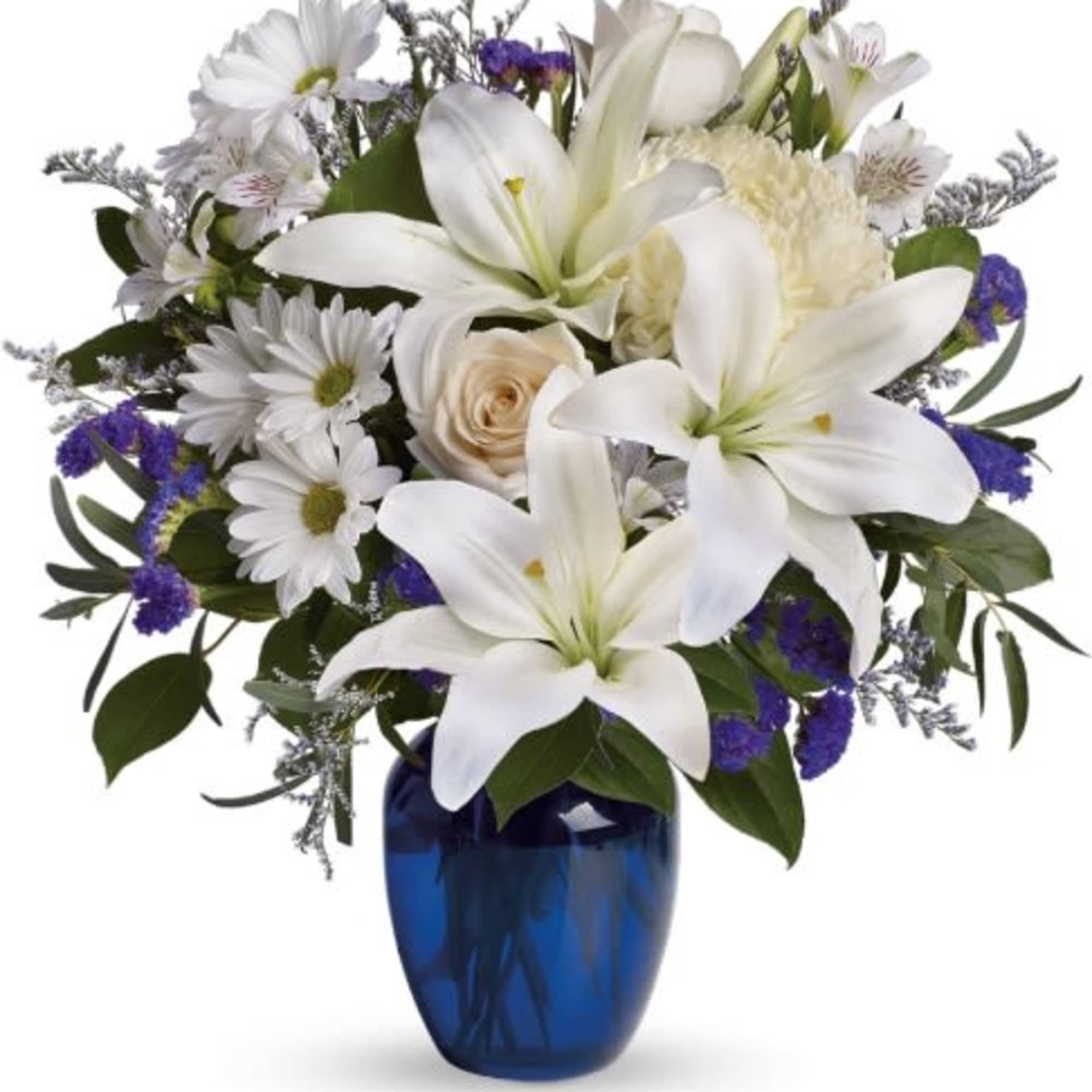 In this arrangement the serenity of the color blue along with the