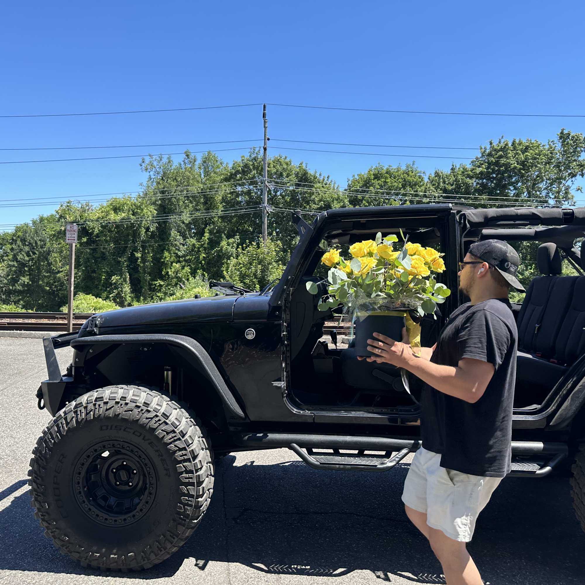 Beautiful yellow roses , greenery and flowers box is a great combination