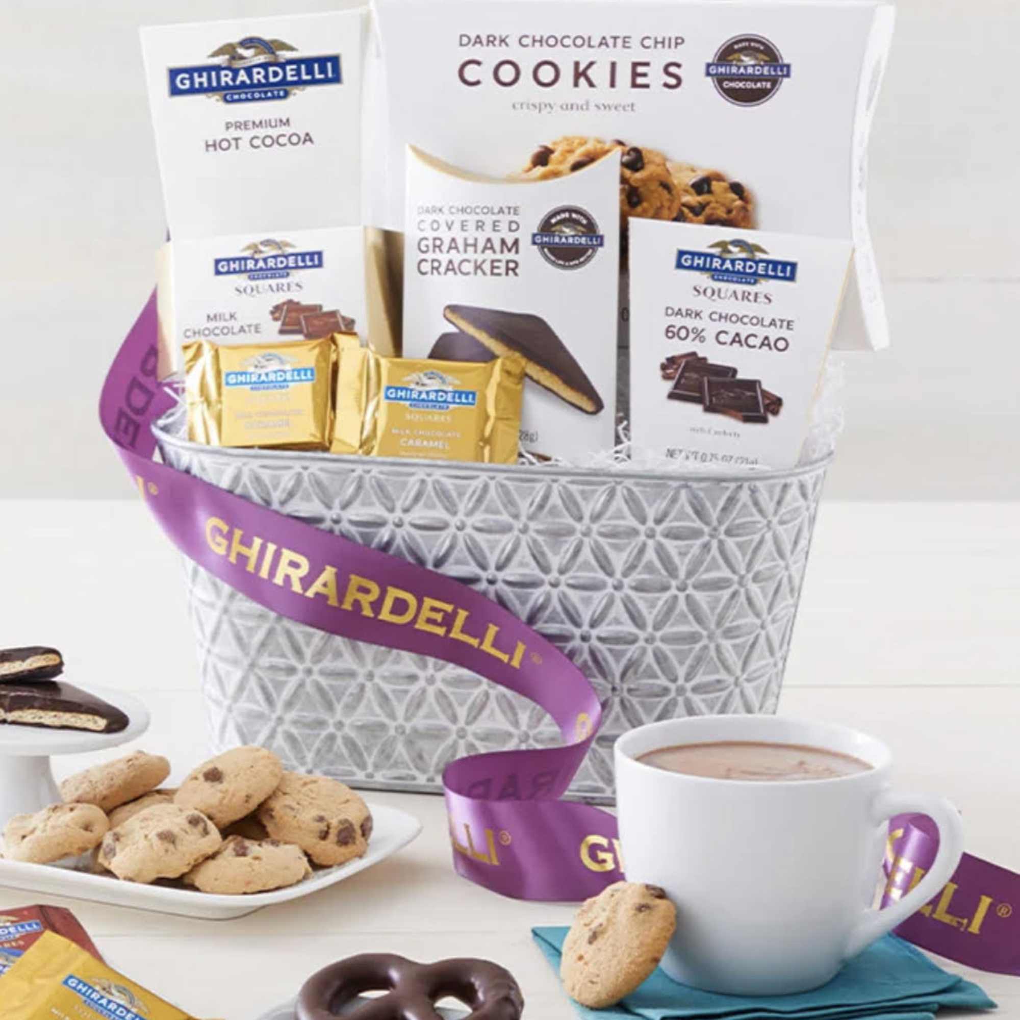 Share an abundant gift basket filled with some of Ghiardelli’s best. Finished Share an abundant gift basket filled with some of Ghiardelli’s best. Finished