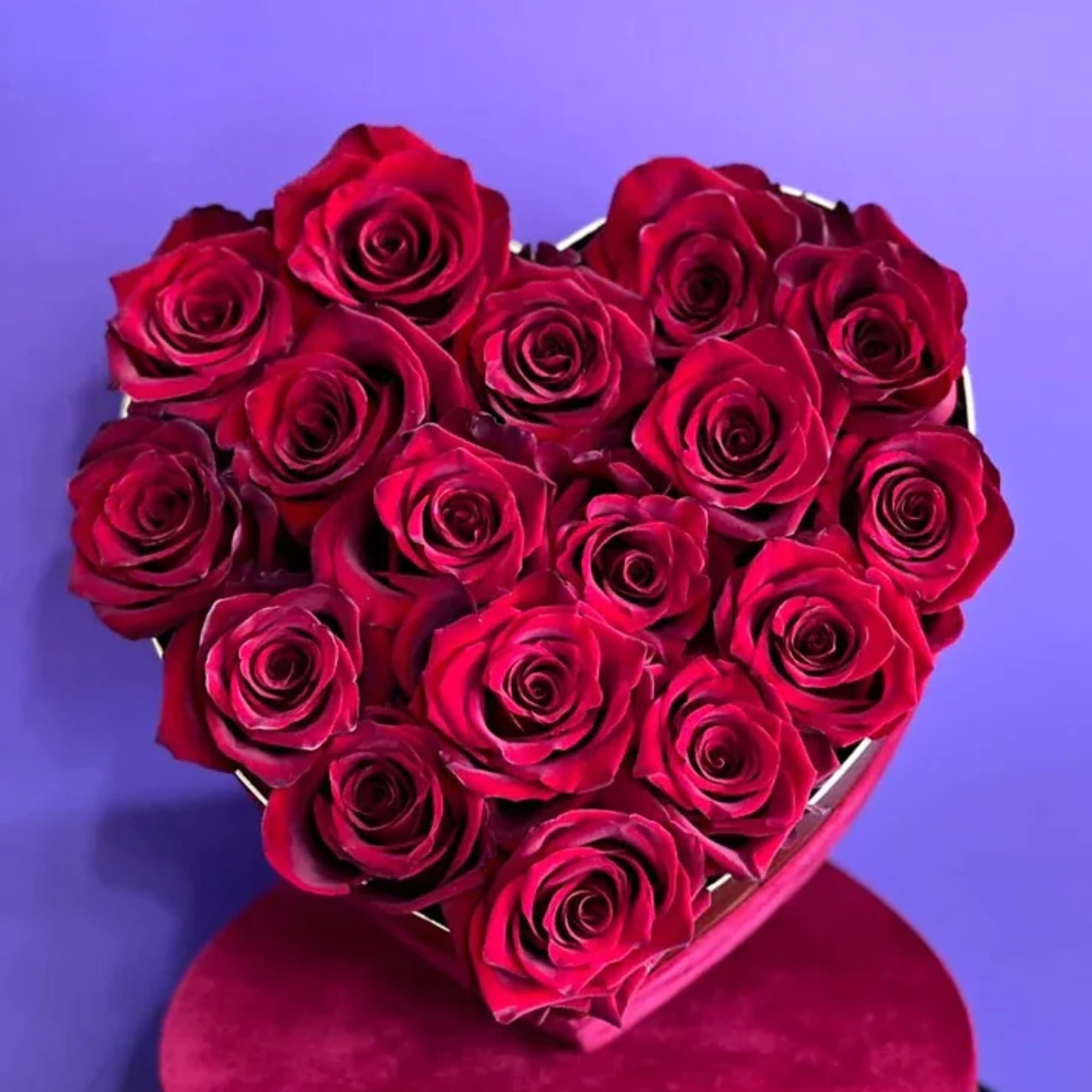 Heart of beautiful red, pink, orange, purple, mix or white roses
Shown as