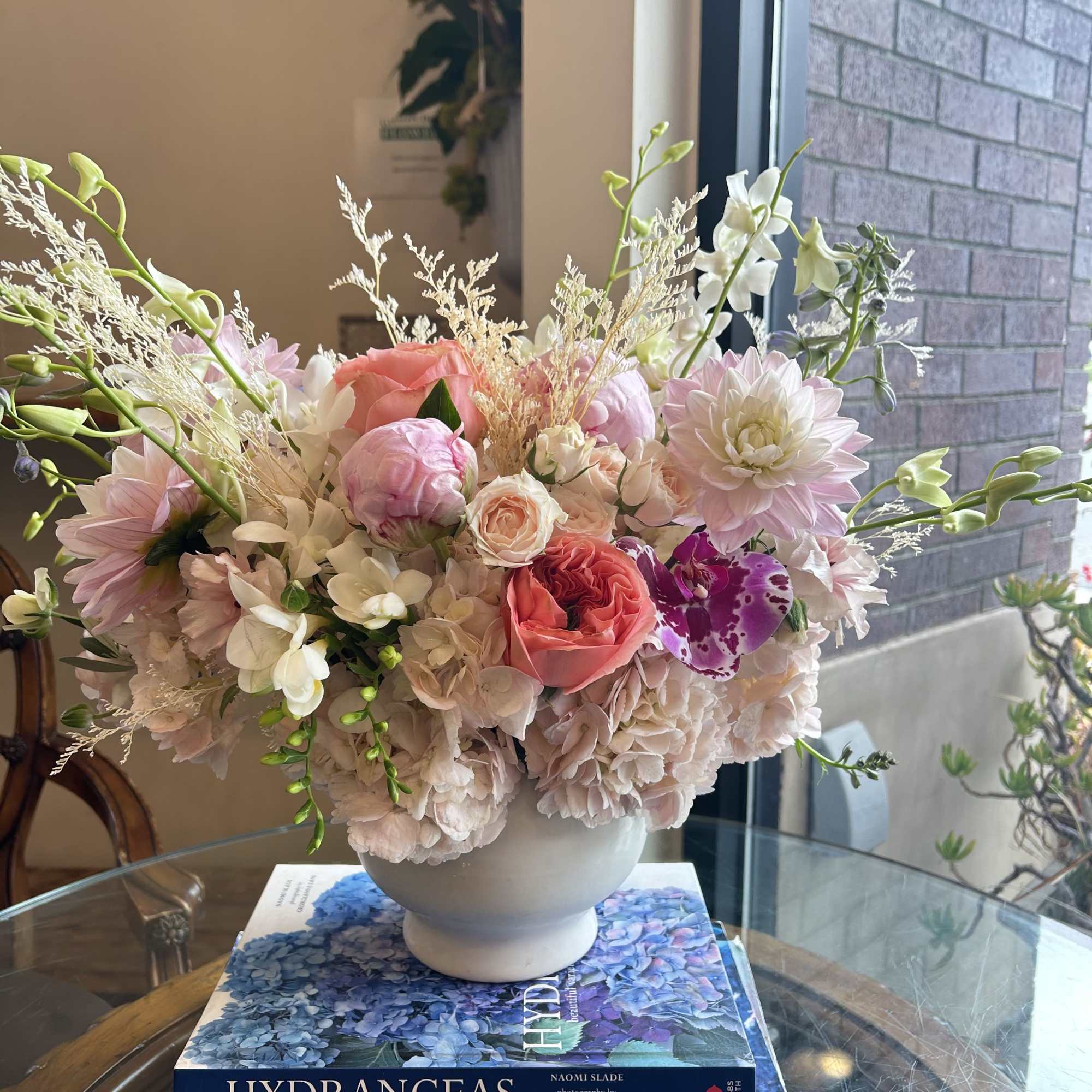 Flowers: pink x-pression garden roses, light pink peonies, blush majolica spray roses Flowers: pink x-pression garden roses, light pink peonies, blush majolica spray roses