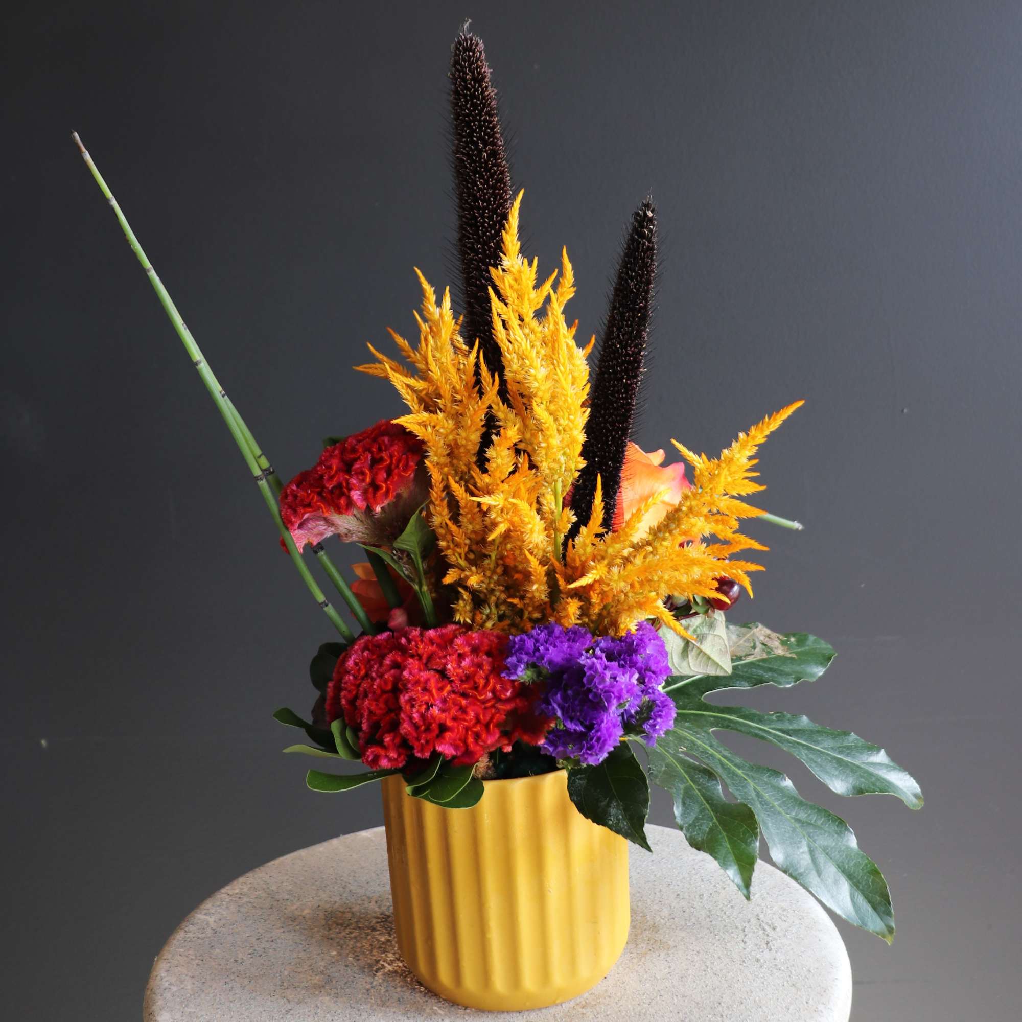 This arrangement is a gem, like Ametrine, with rich yellows and purples.