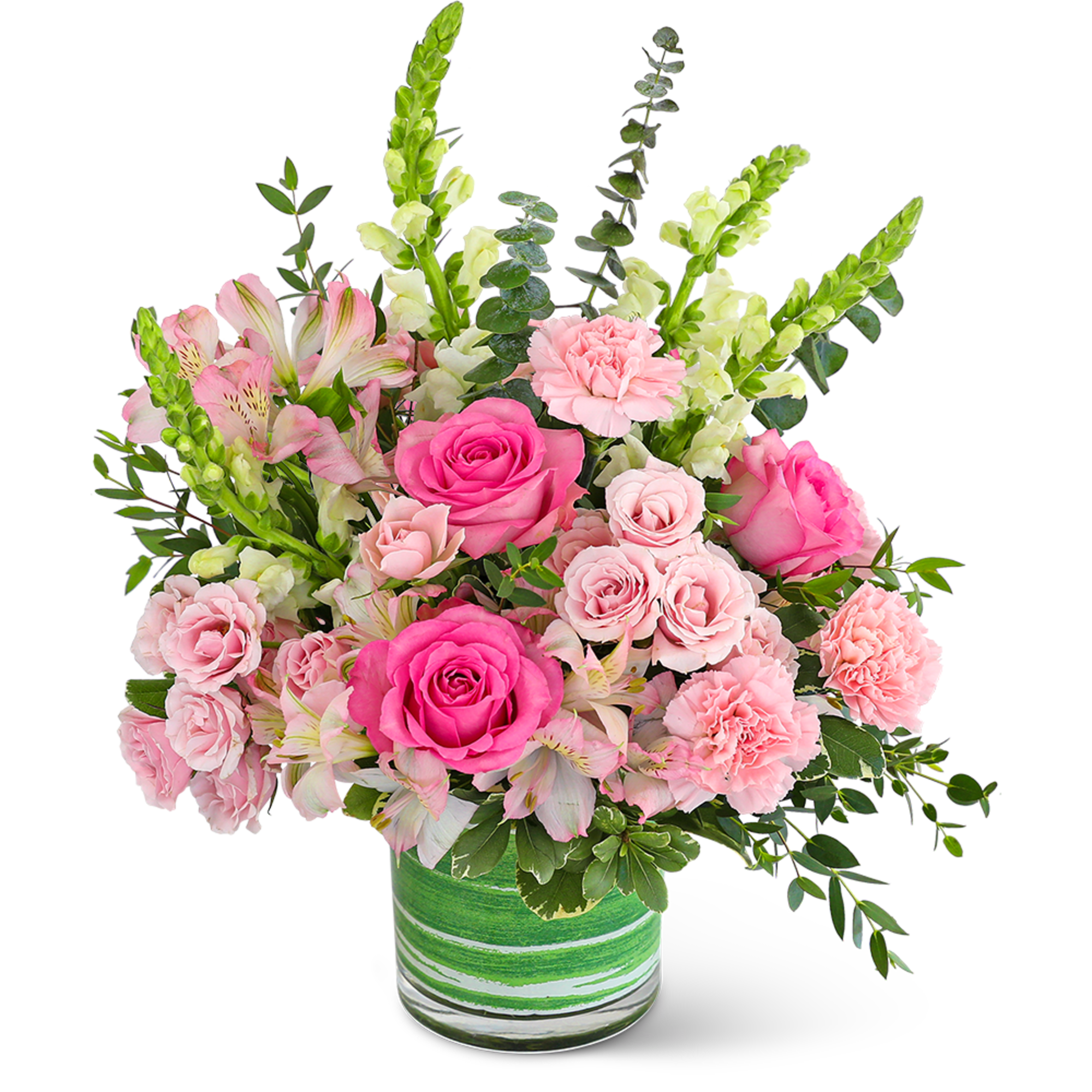 Power of Pink is a contemporary flower design that combines roses, alstroemeria