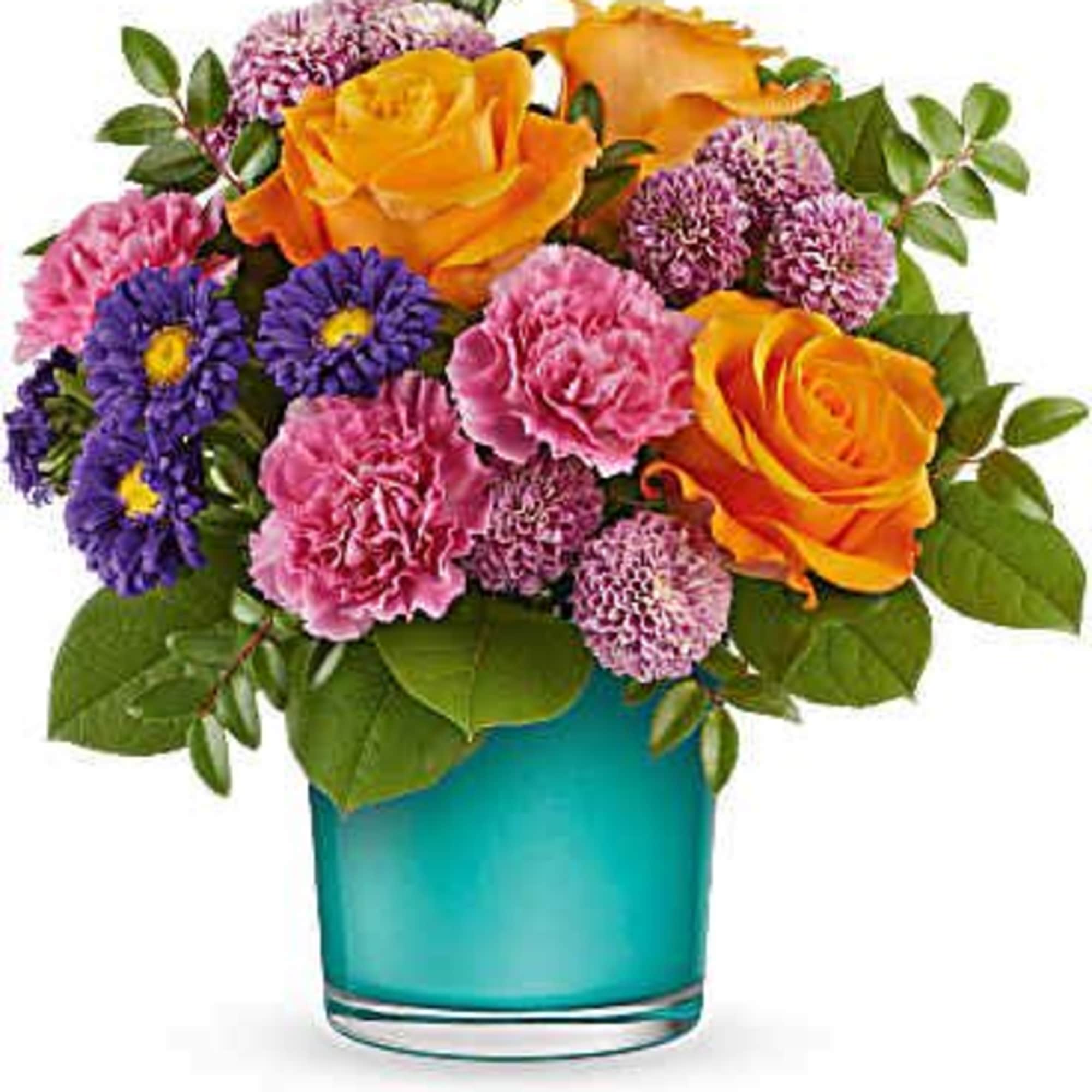 Transform any occasion with a captivating bouquet of orange, pink, and purple Transform any occasion with a captivating bouquet of orange, pink, and purple