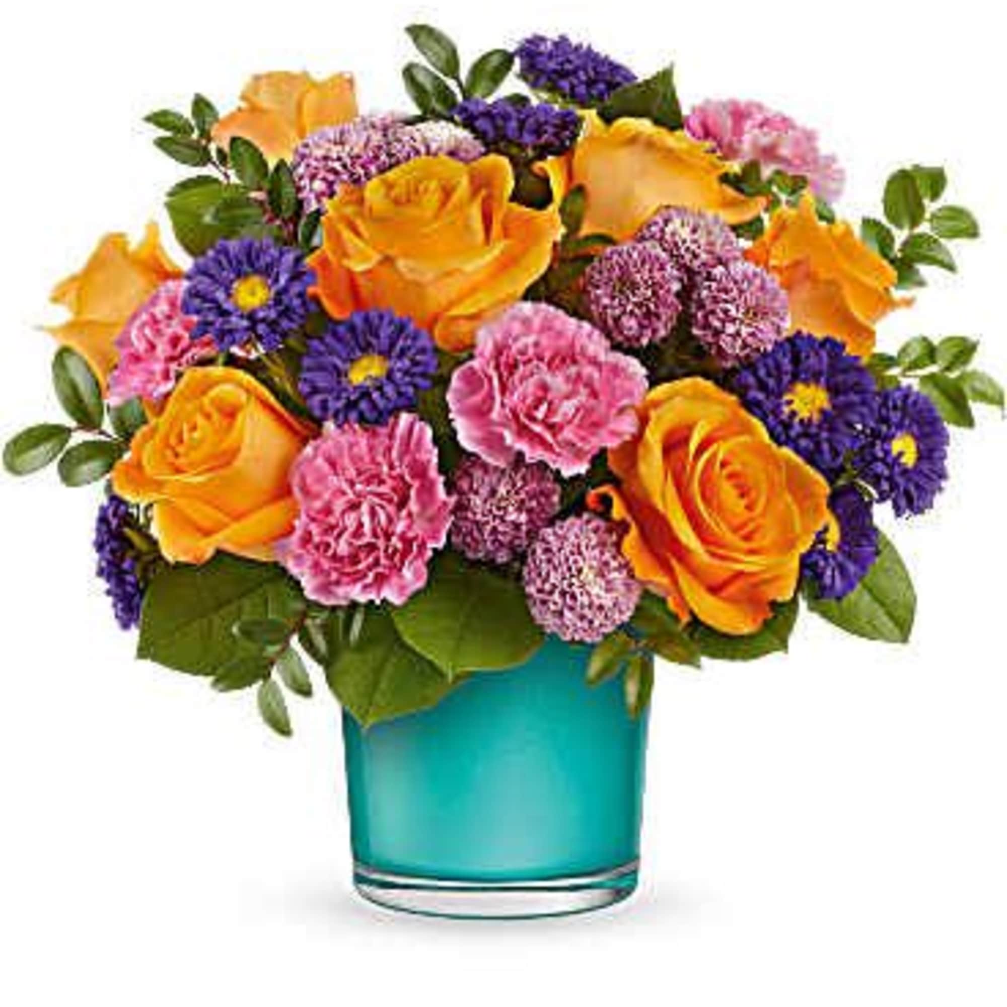 Transform any occasion with a captivating bouquet of orange, pink, and purple Transform any occasion with a captivating bouquet of orange, pink, and purple
