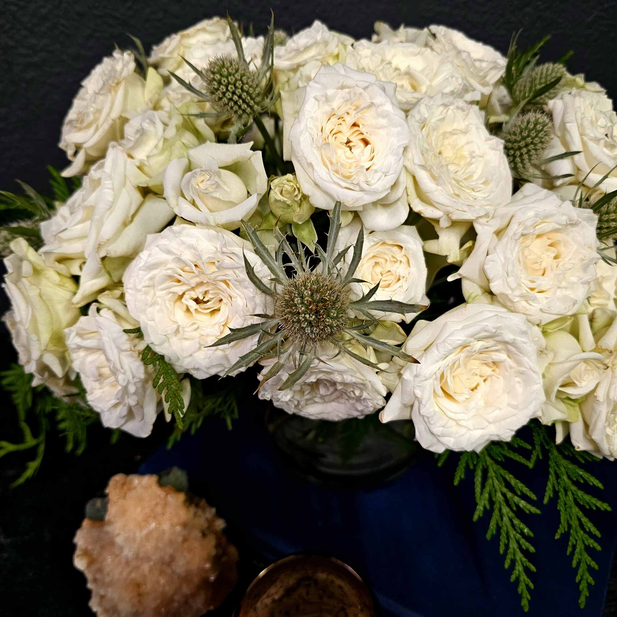 Lush White Flower Arrangement with Spray Roses and Greenery
Looking for a stunning