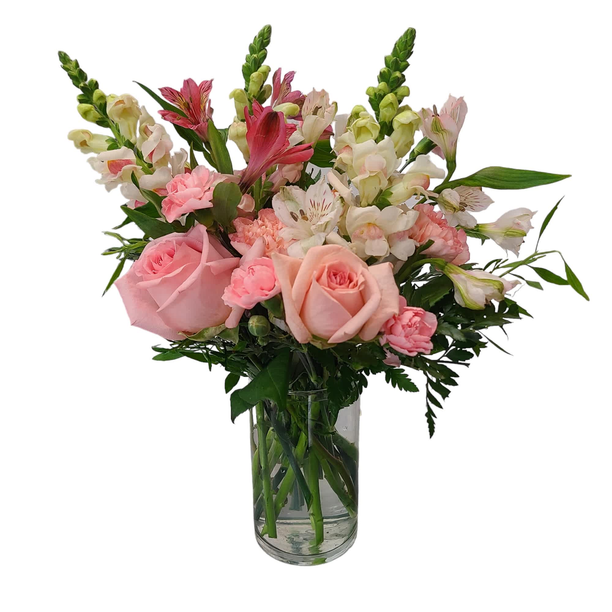 Soft pink and white shades. 