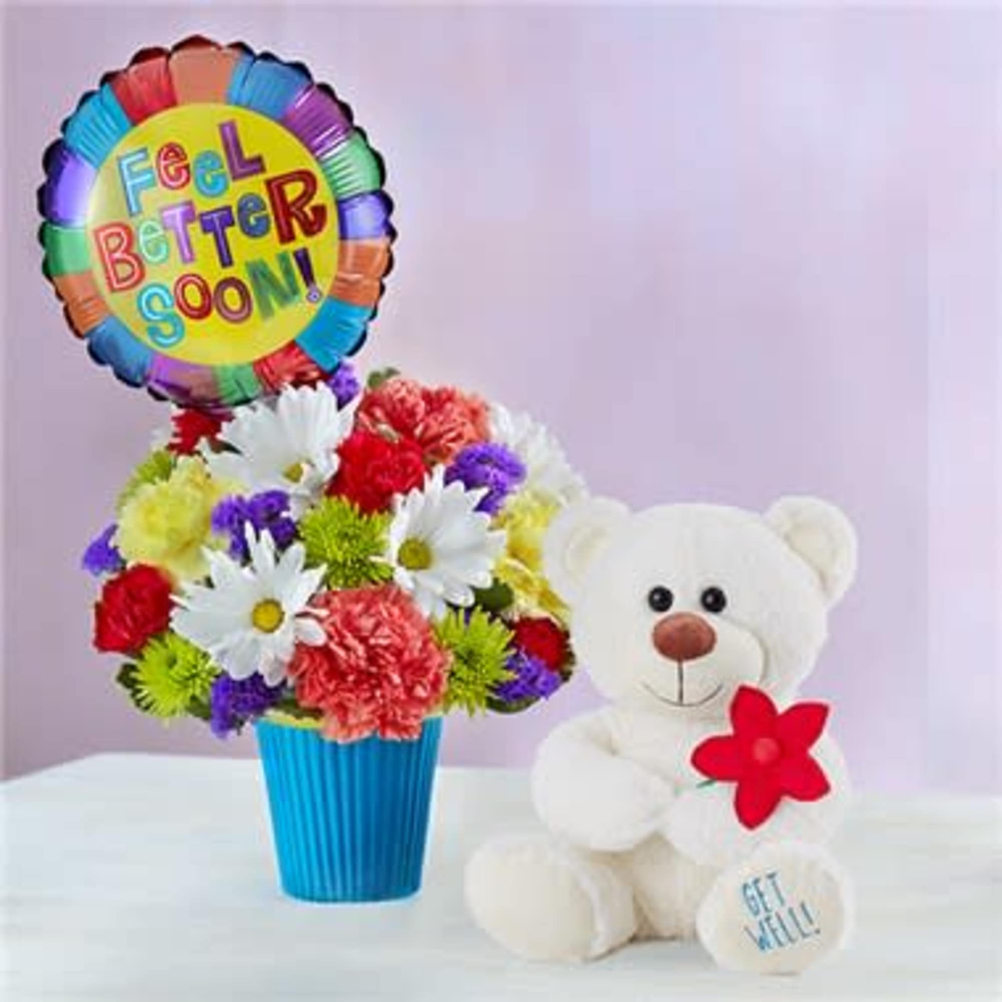 Send them get well wishes with this cute Feel Better Soon Combo. Send them get well wishes with this cute Feel Better Soon Combo.