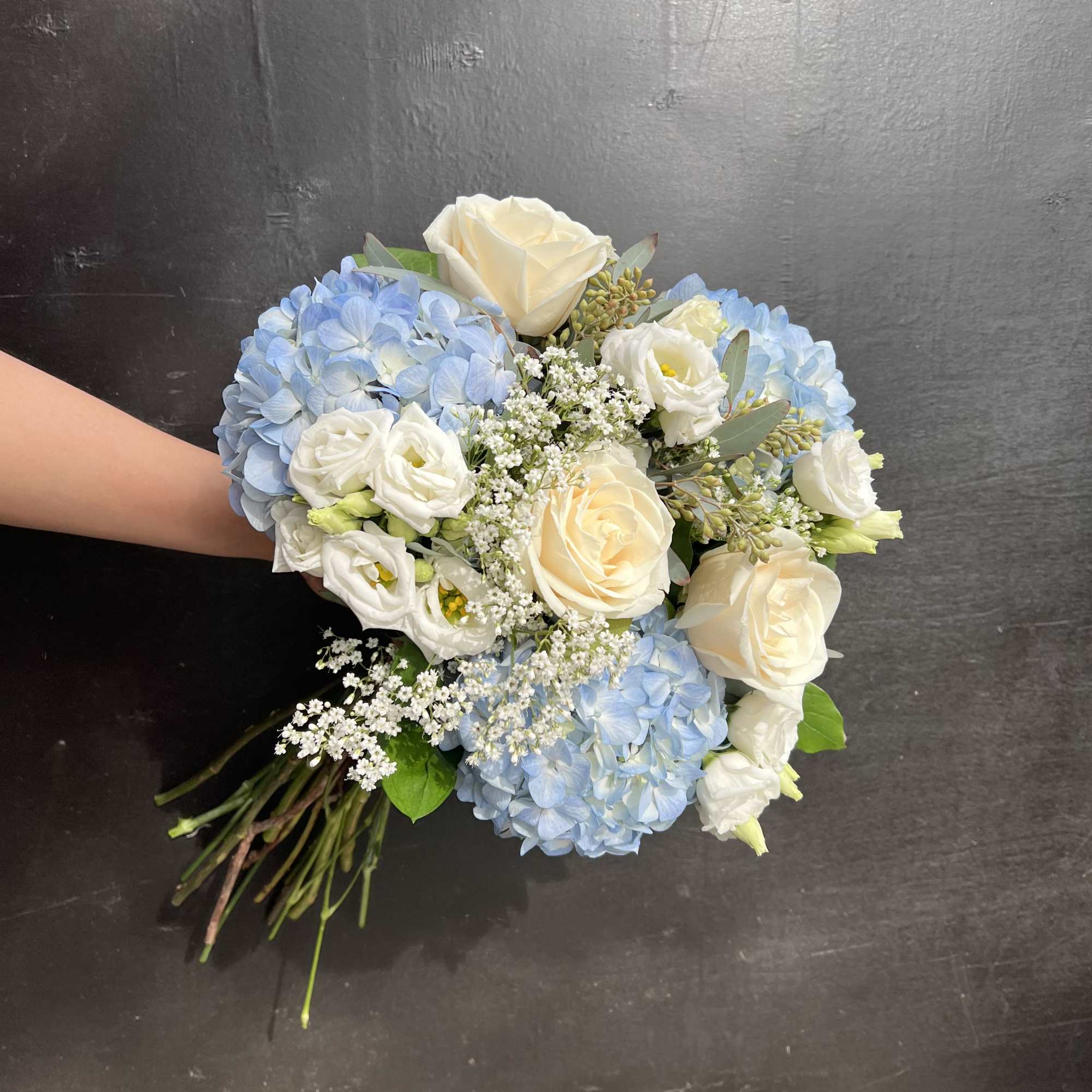 A wonderful blue and white bouquet for our Columbia Grads. 
And other