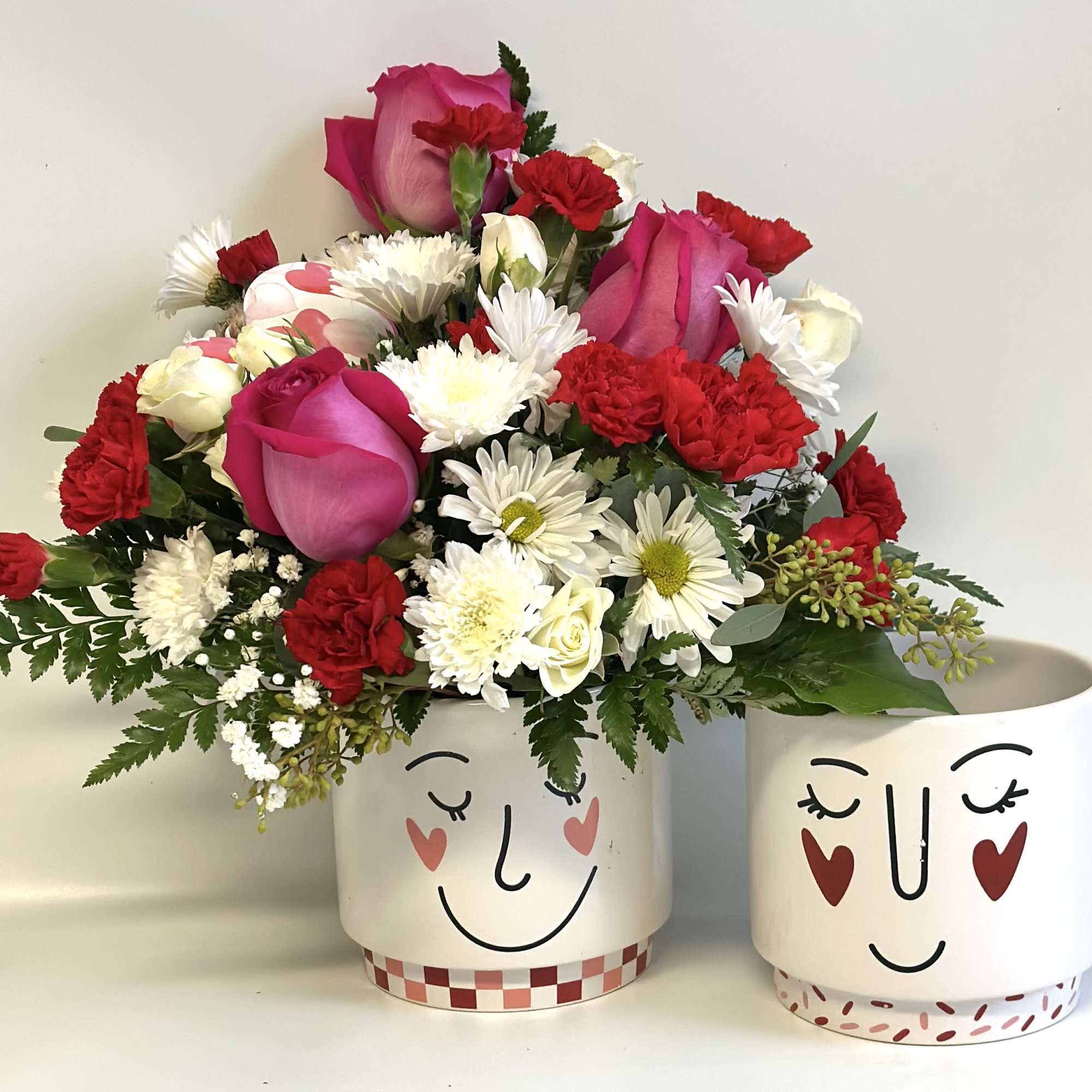 Fun container that will make your Valentine happy. Filled with Roses, Mums Fun container that will make your Valentine happy. Filled with Roses, Mums