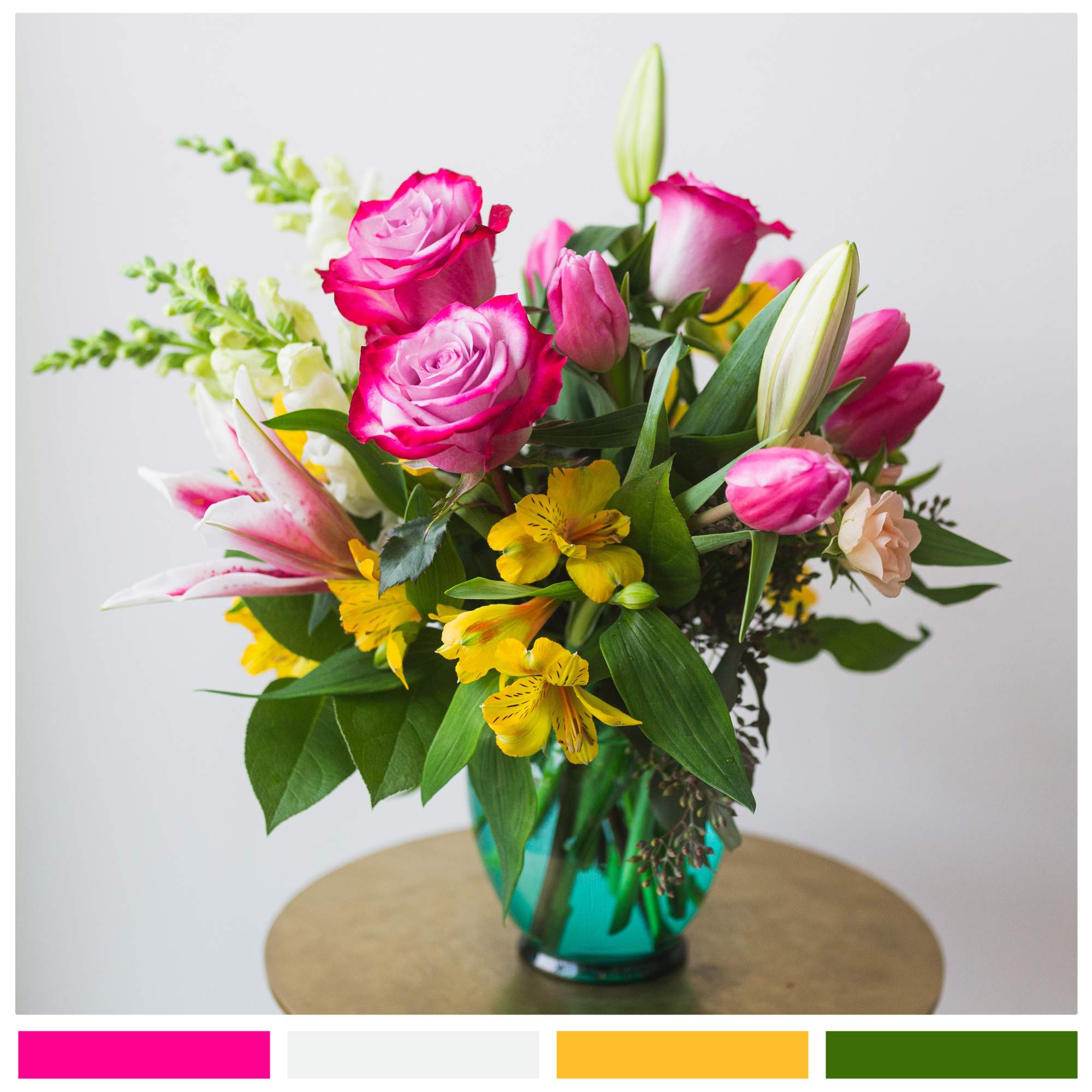 A delightful mixture spring colors, this arrangement is certain to put a A delightful mixture spring colors, this arrangement is certain to put a