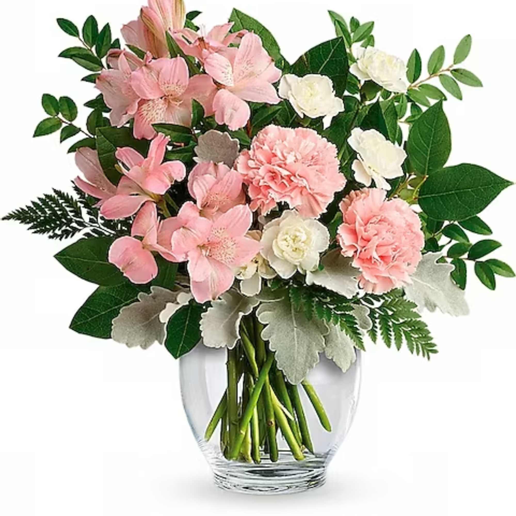 Its blooms may be whisper-soft, but this bouquet proclaims your love loud