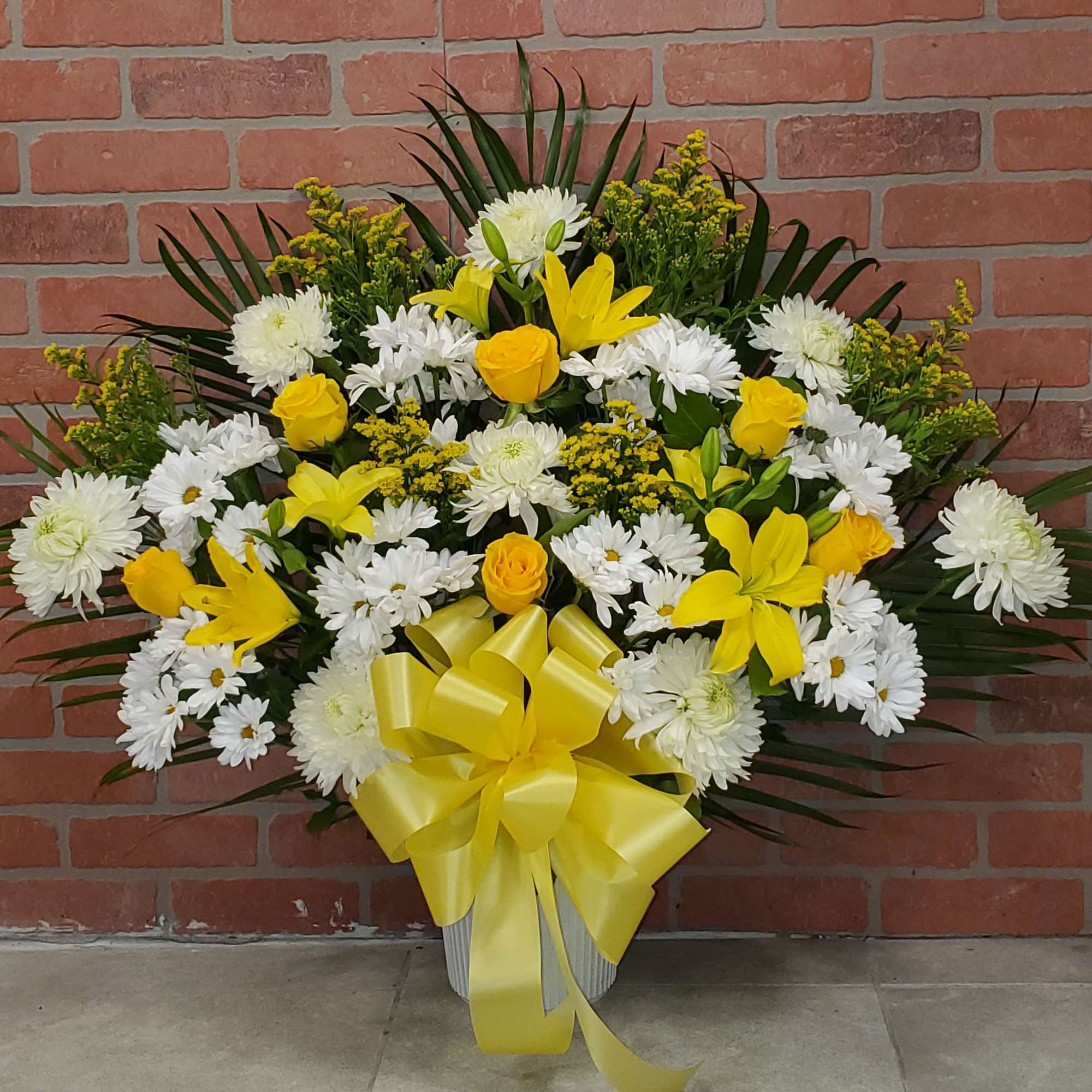 Yellow and white floor basket