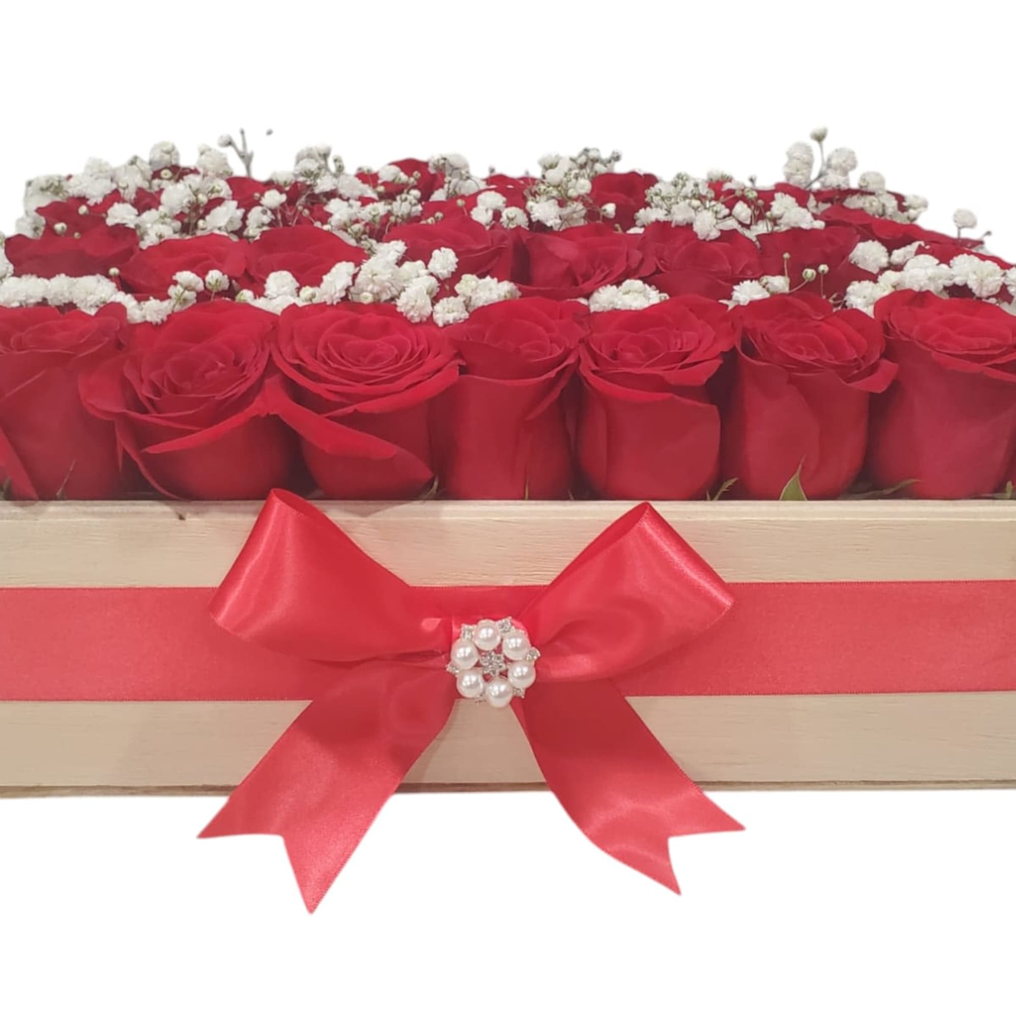 Adorable wooden box with roses and personalized balloon for any occasion