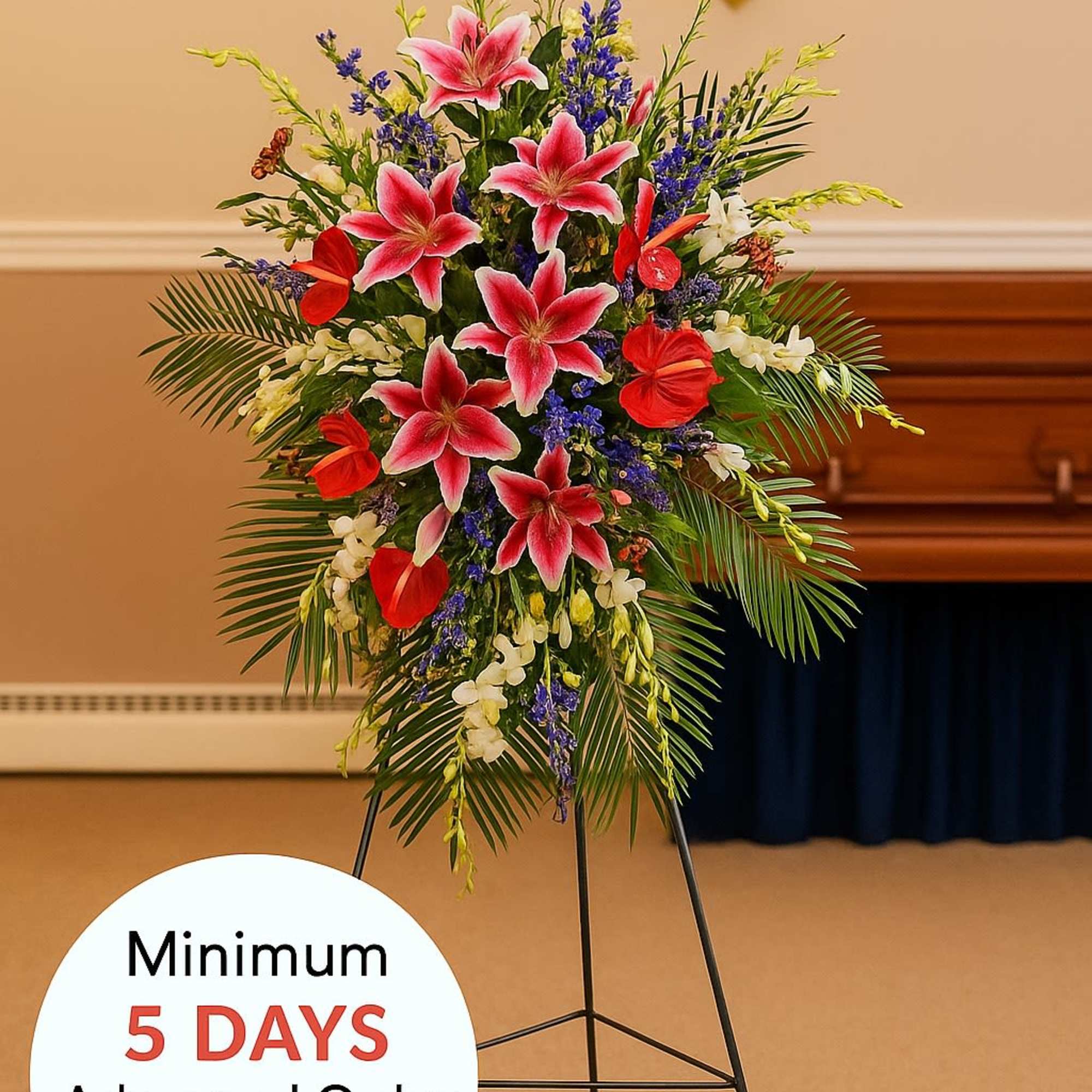 Send Nature&#039;s Gift with this stunning standing spray, filled with lilies, gladioluses