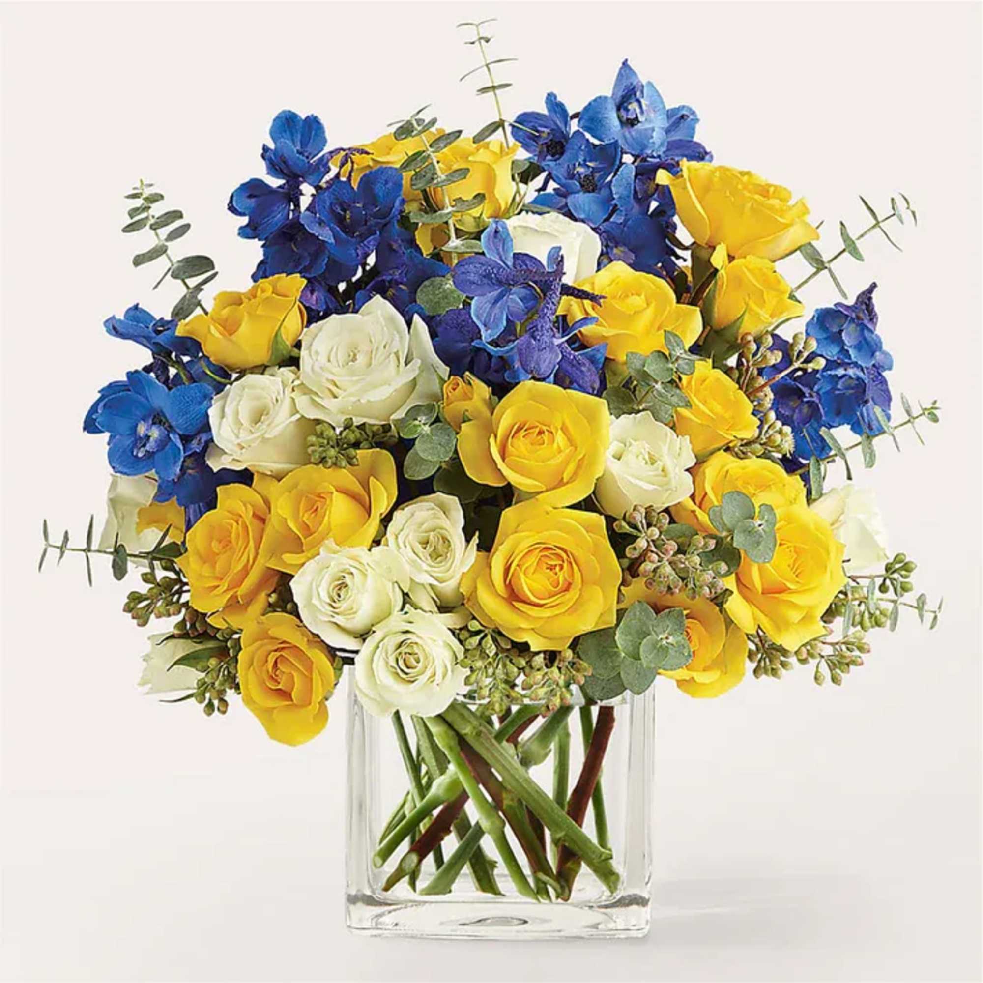 Yellow spray roses are a standout in the Sparkling Citrine Bouquet, a