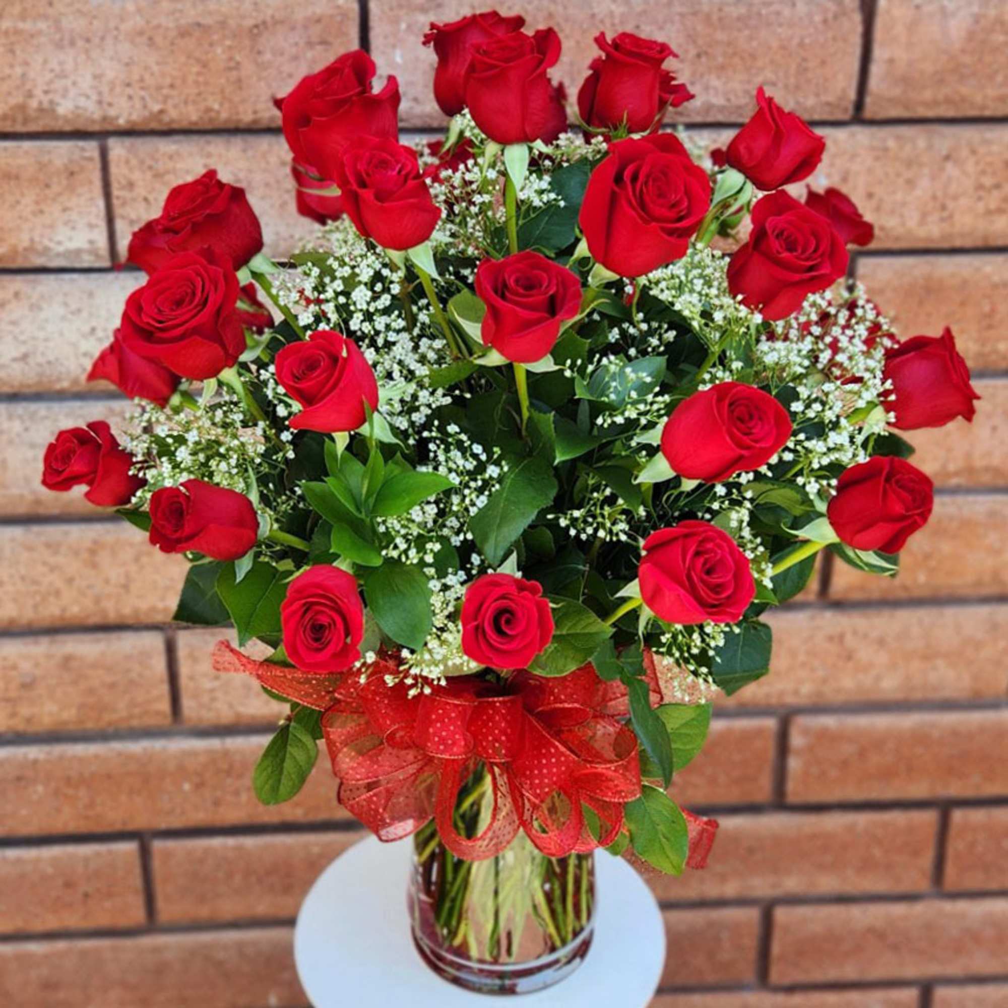 Long Stem Red Rose Bouquet with Baby&rsquo;s Breath &ndash; Hand-Arranged &amp; Delivered