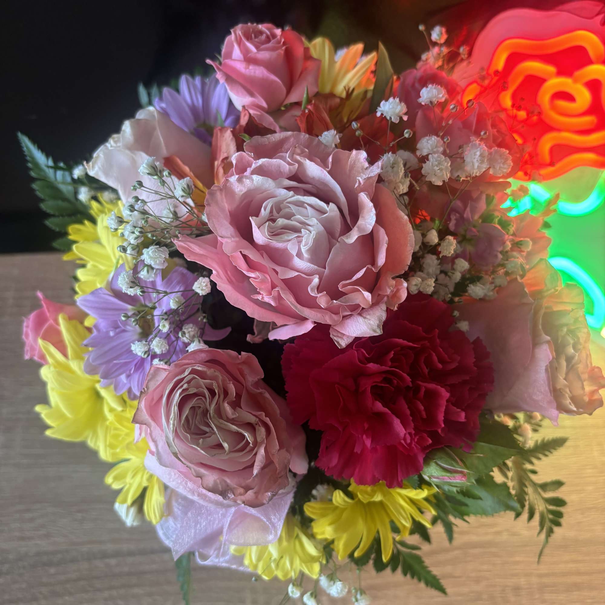Fresh flowers in white flower pot