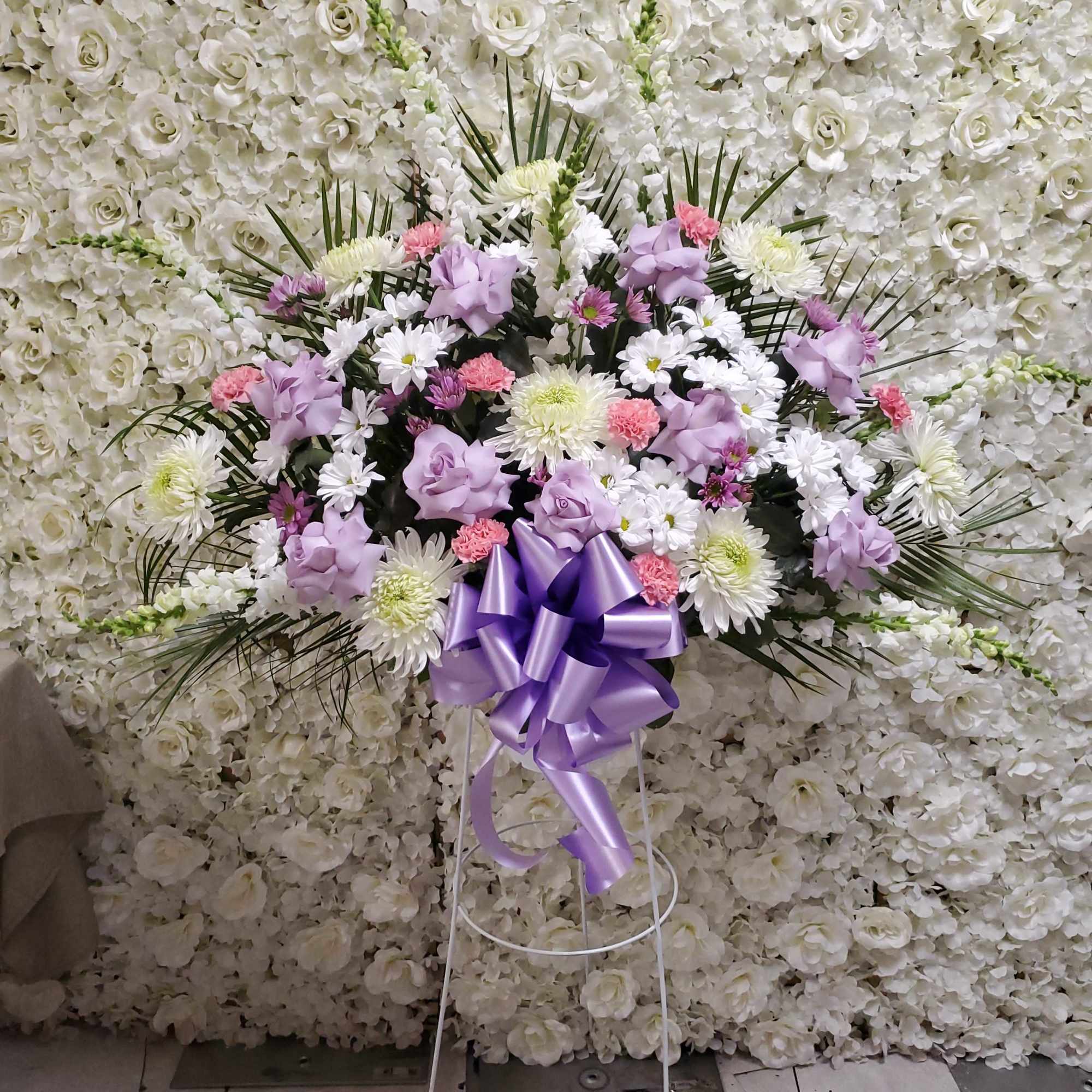 Lavender, pink and white standing basket  Lavender, pink and white standing basket