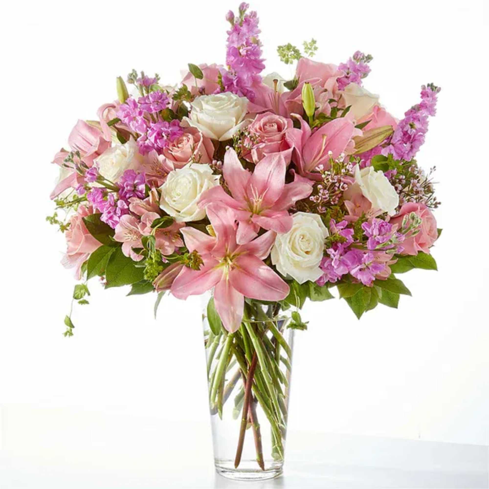 An absolutely heavenly display of pink and white florals to take their