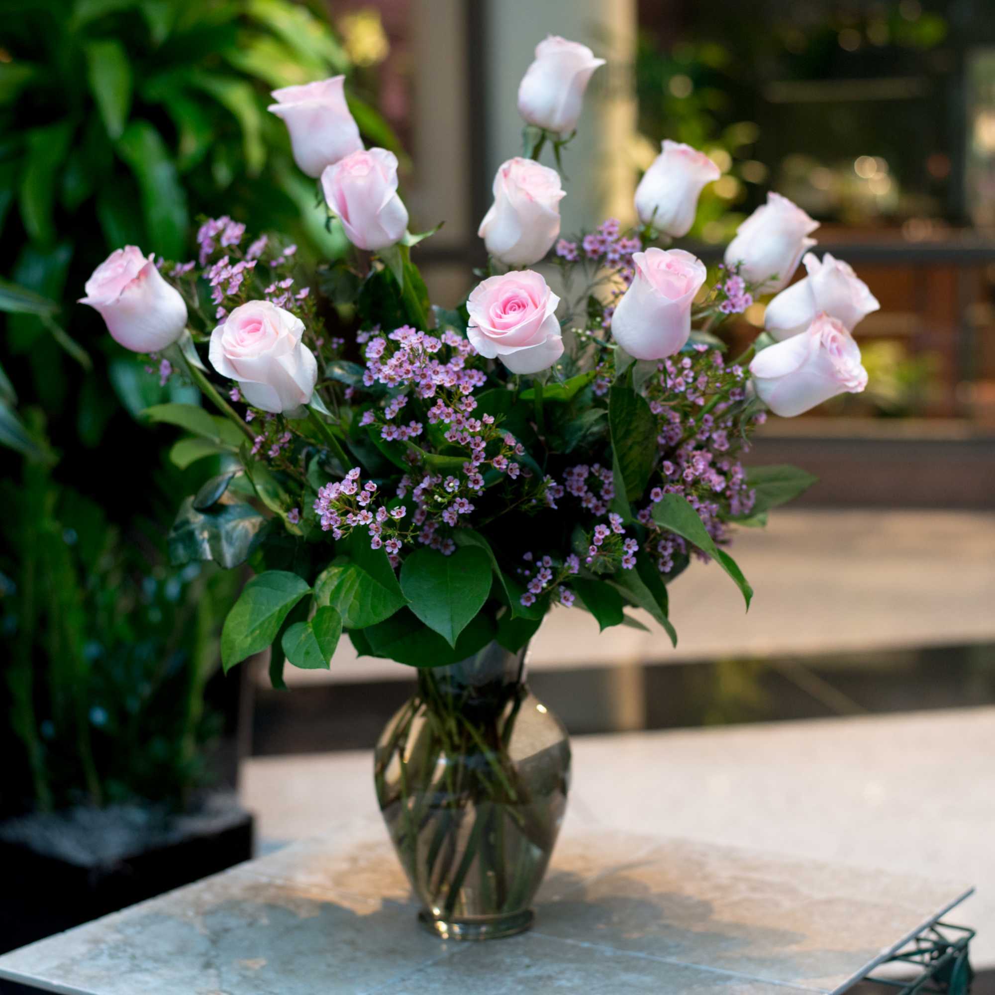 Think pink.  A dozen of our freshest pink roses from our