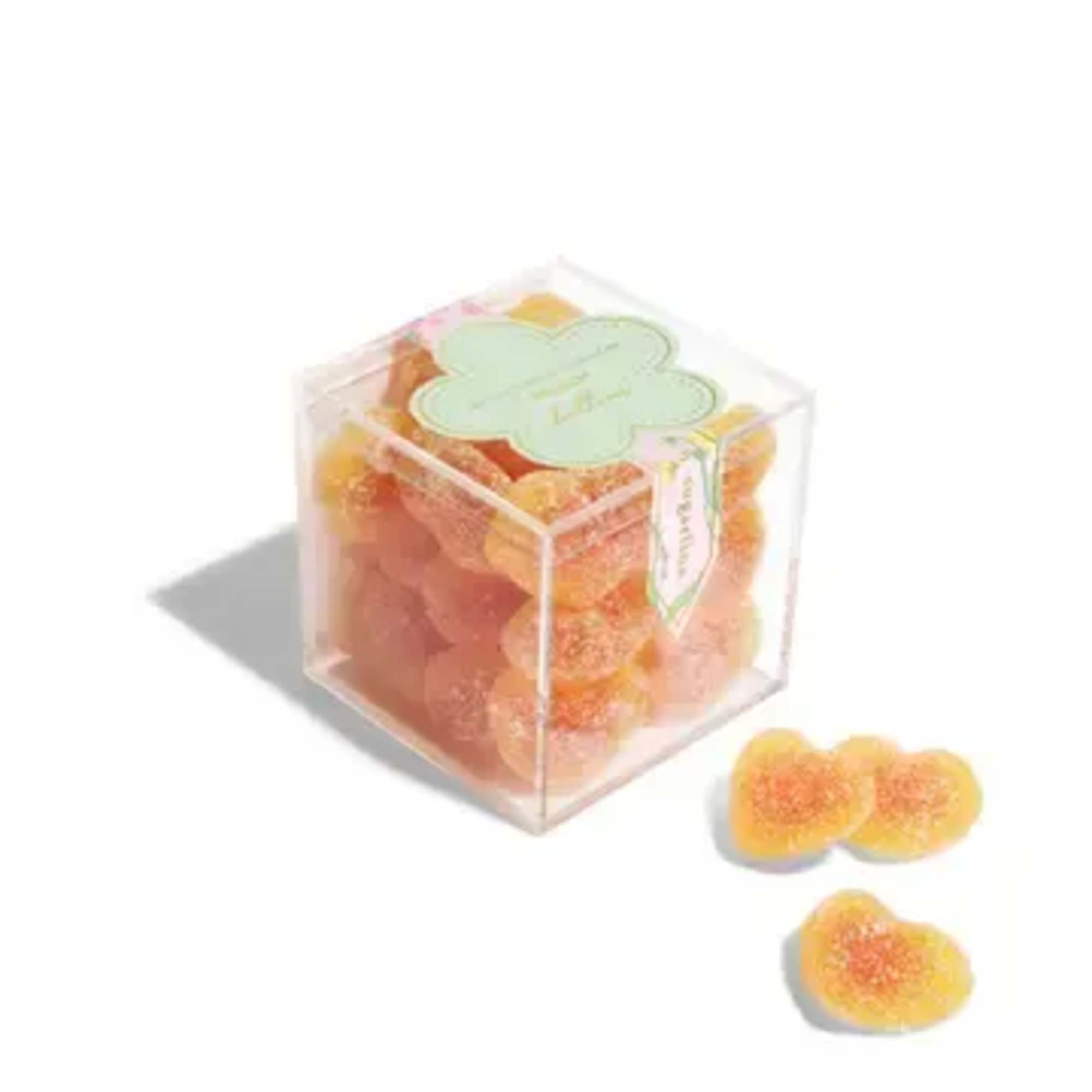 These delicious gummies are filled with juicy peach flavor, then dusted in