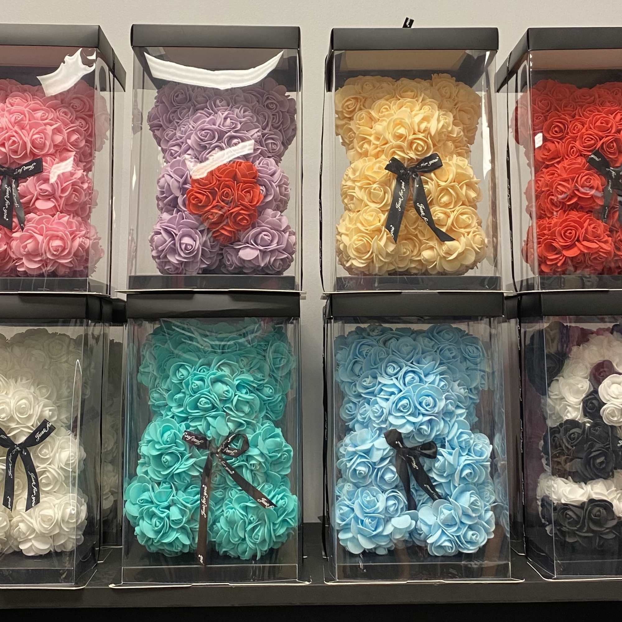 Flower bears made of foam material. We have these available in three