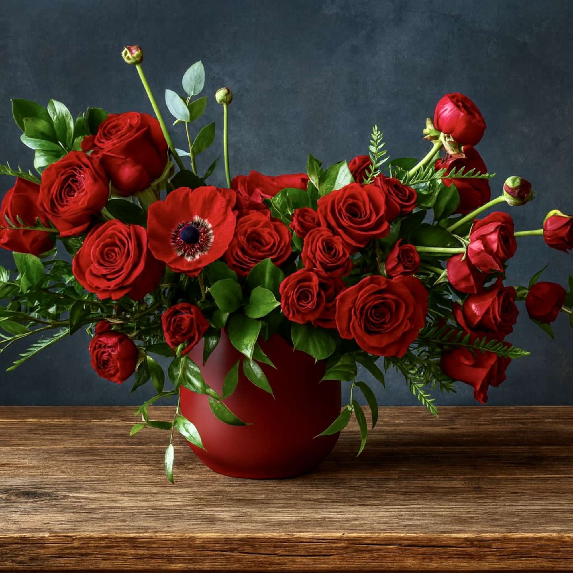 Our Anita arrangement is an all red flower arrangement filled with Red