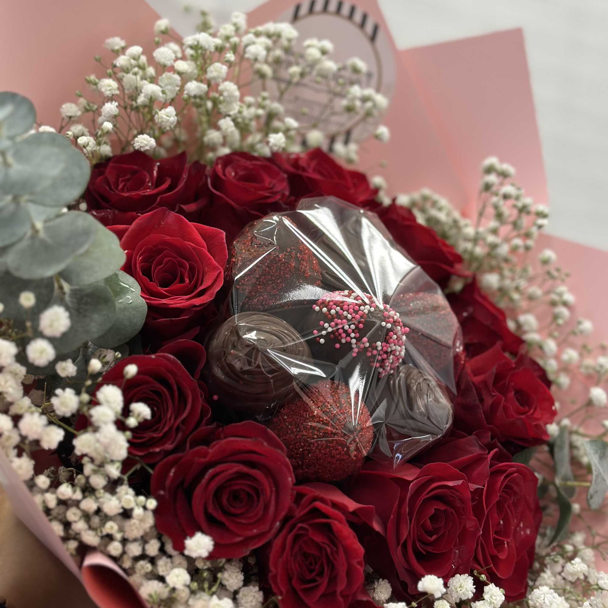Introducing our Roses and Strawberries Dipped in Chocolate Bouquet, a delightful combination