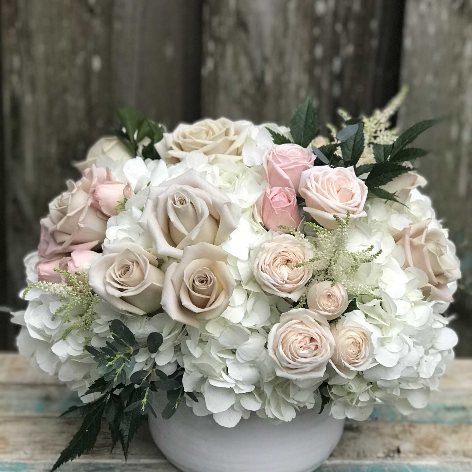 A sweet and soothing mix of whites with touches of blush and