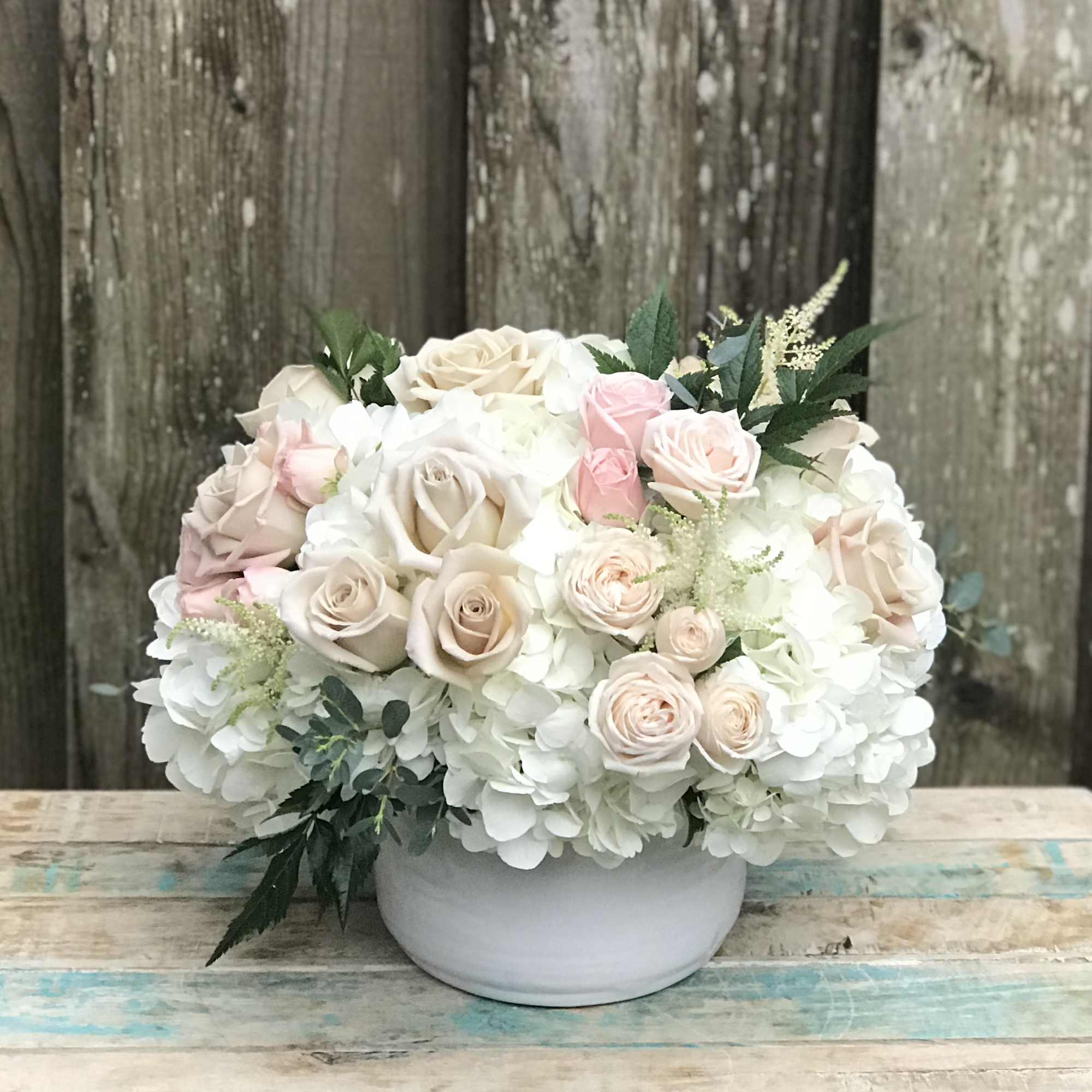 A sweet and soothing mix of whites with touches of blush and