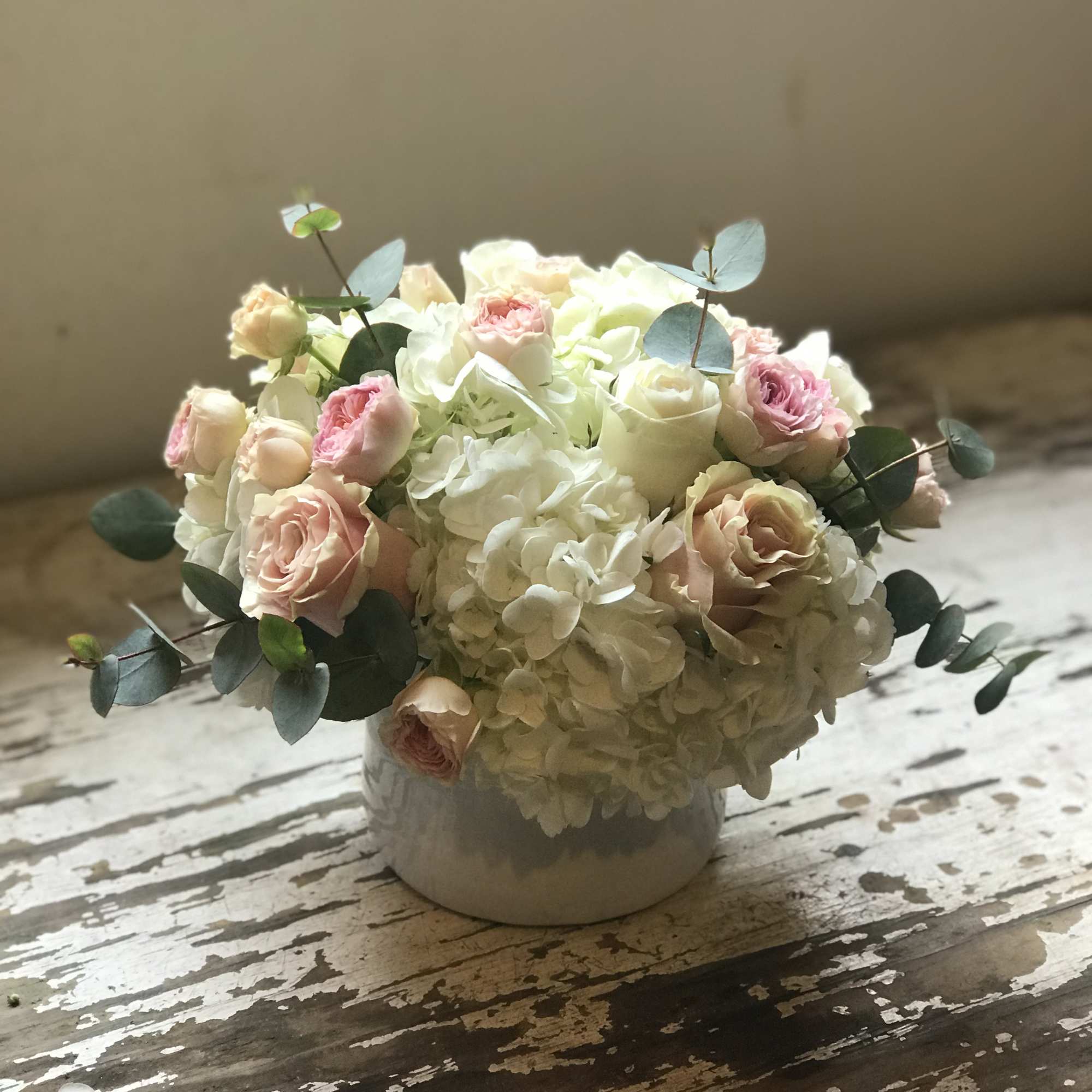 A sweet and soothing mix of whites with touches of blush and