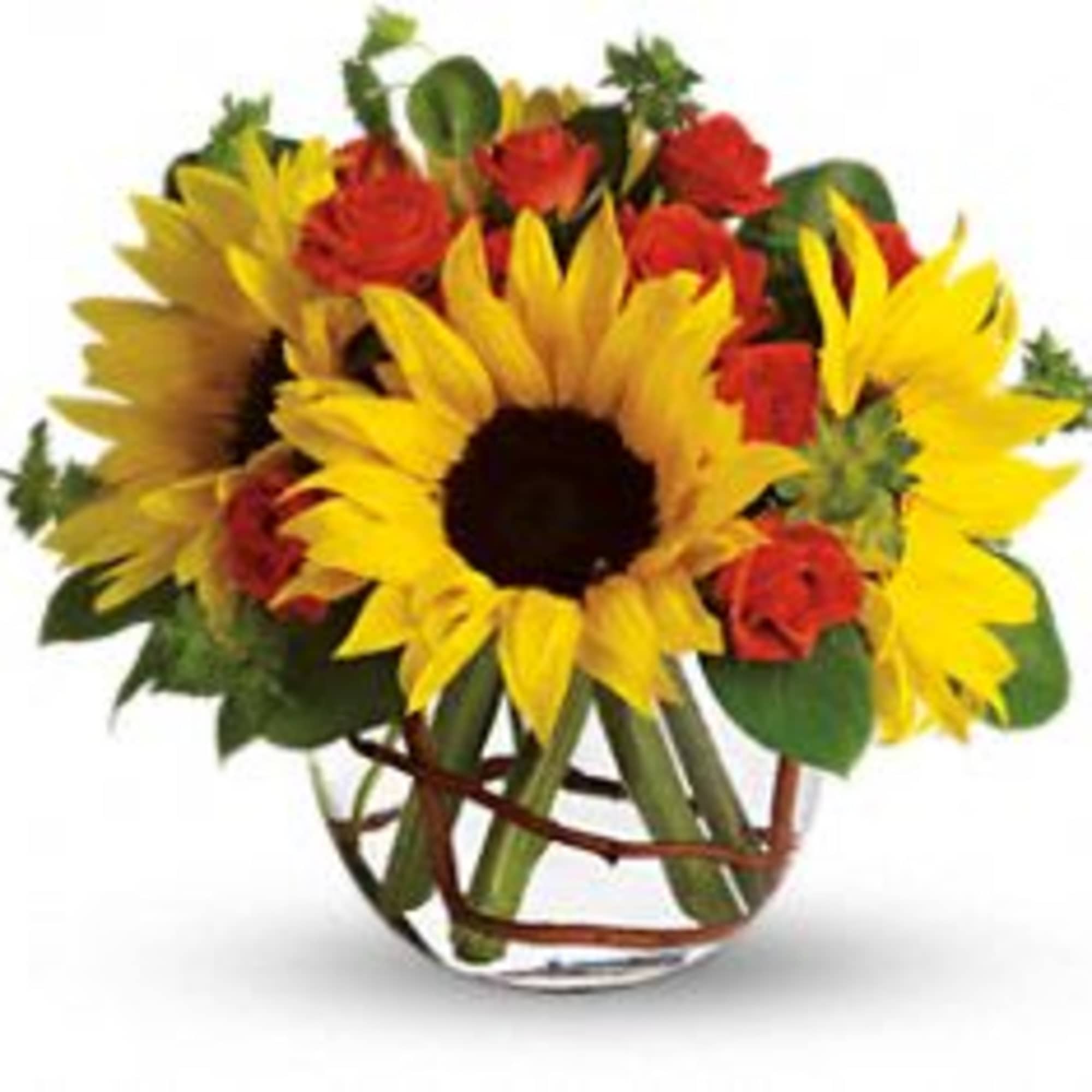 Fall flowers in a clear glass bowl, can customize size and style*sunflowers