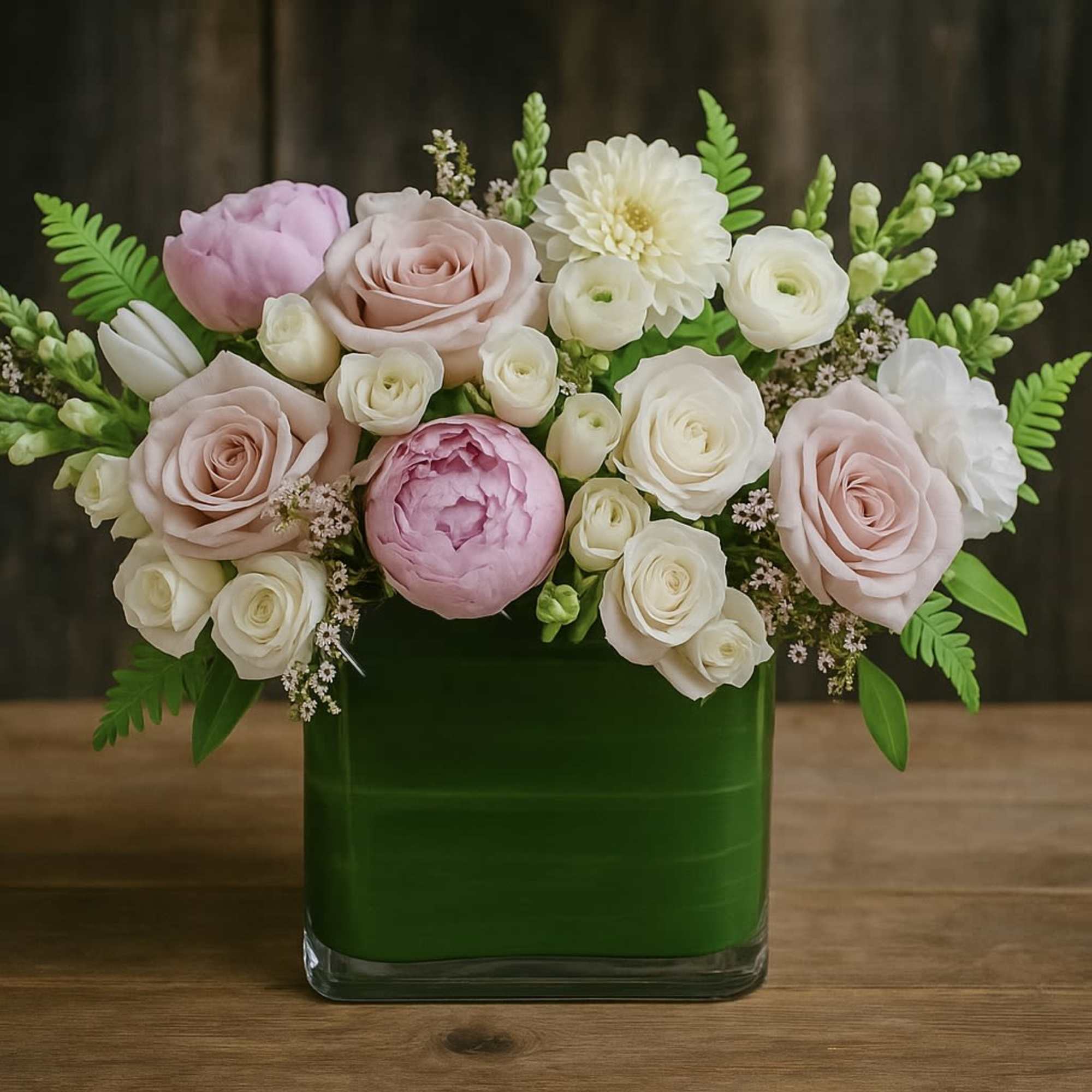 Introducing the breathtaking Bisou arrangement&mdash;a truly beautiful mix of lush cream and