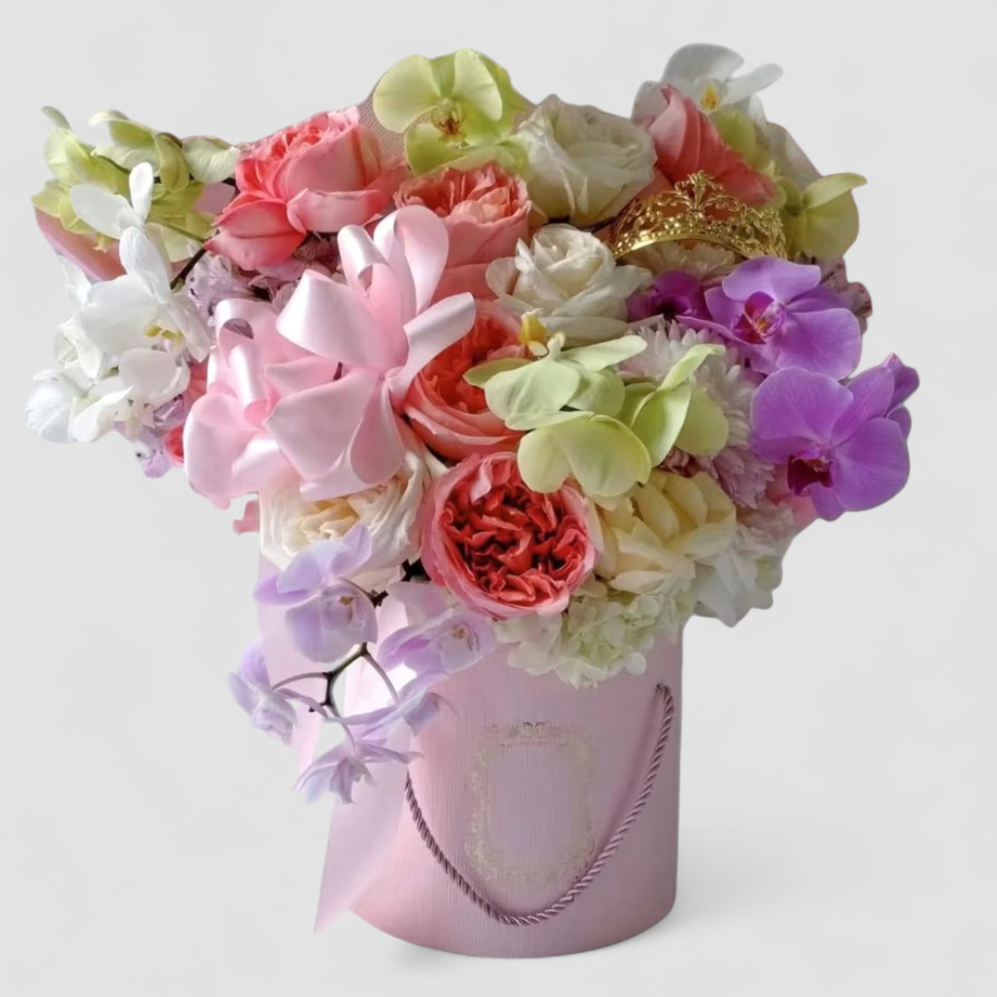 Send this beautiful large flower bouquet arranged in a pink hat box