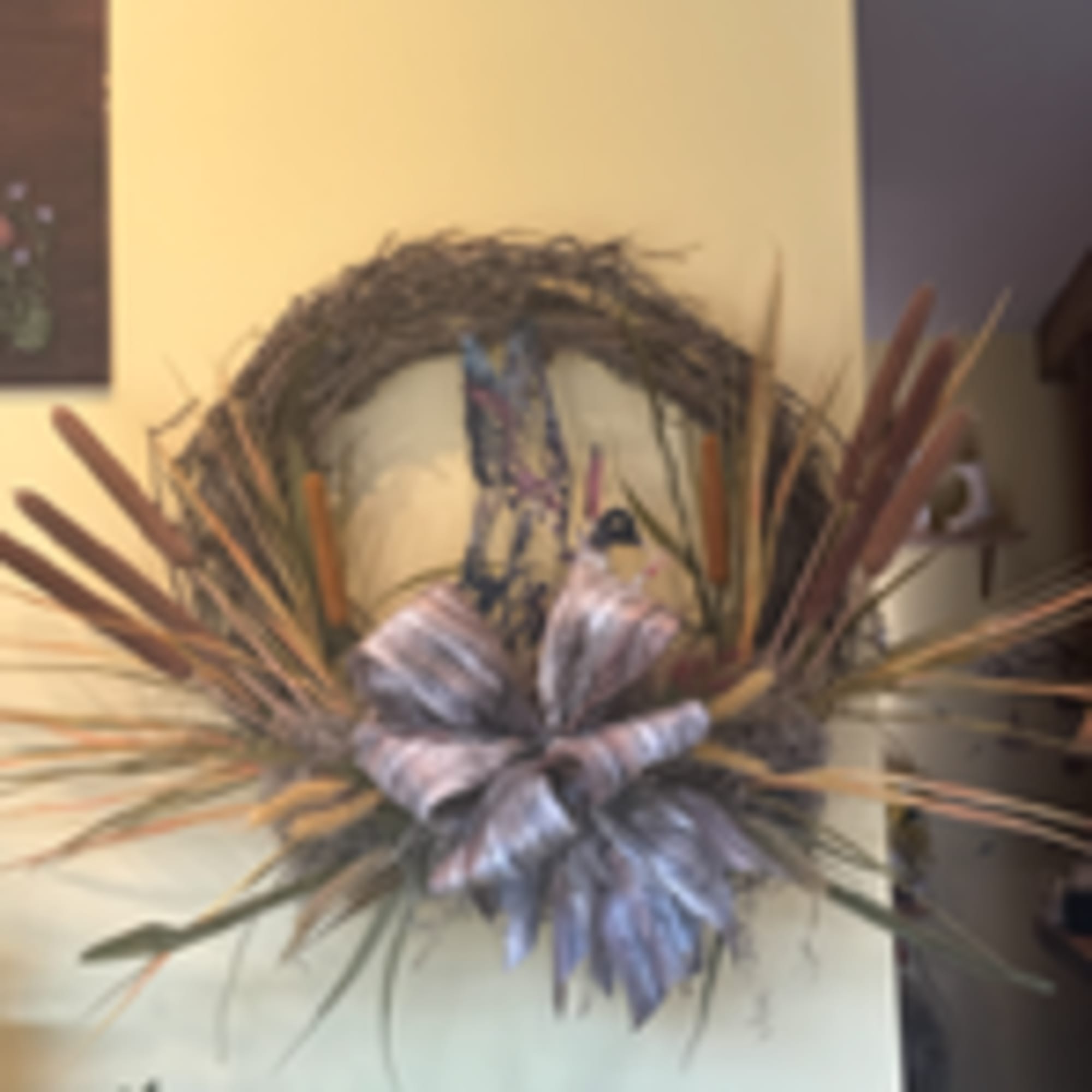 Metal pain Duck on a 22-inch Wreath with Spanish moss and fade