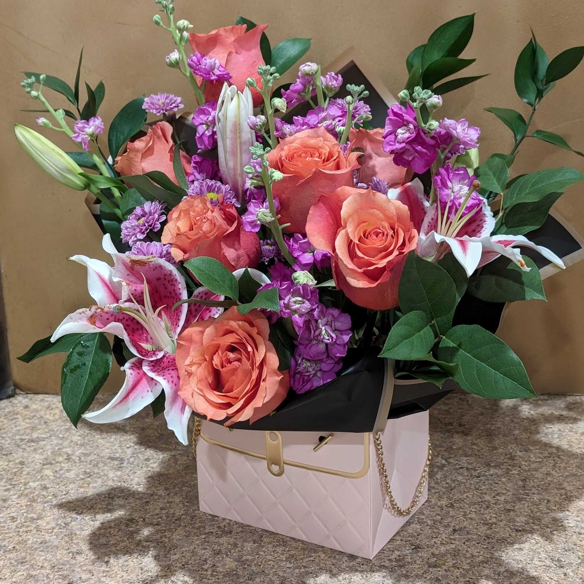 We are happy to offer  a beautiful arrangement with fresh, hand-picked