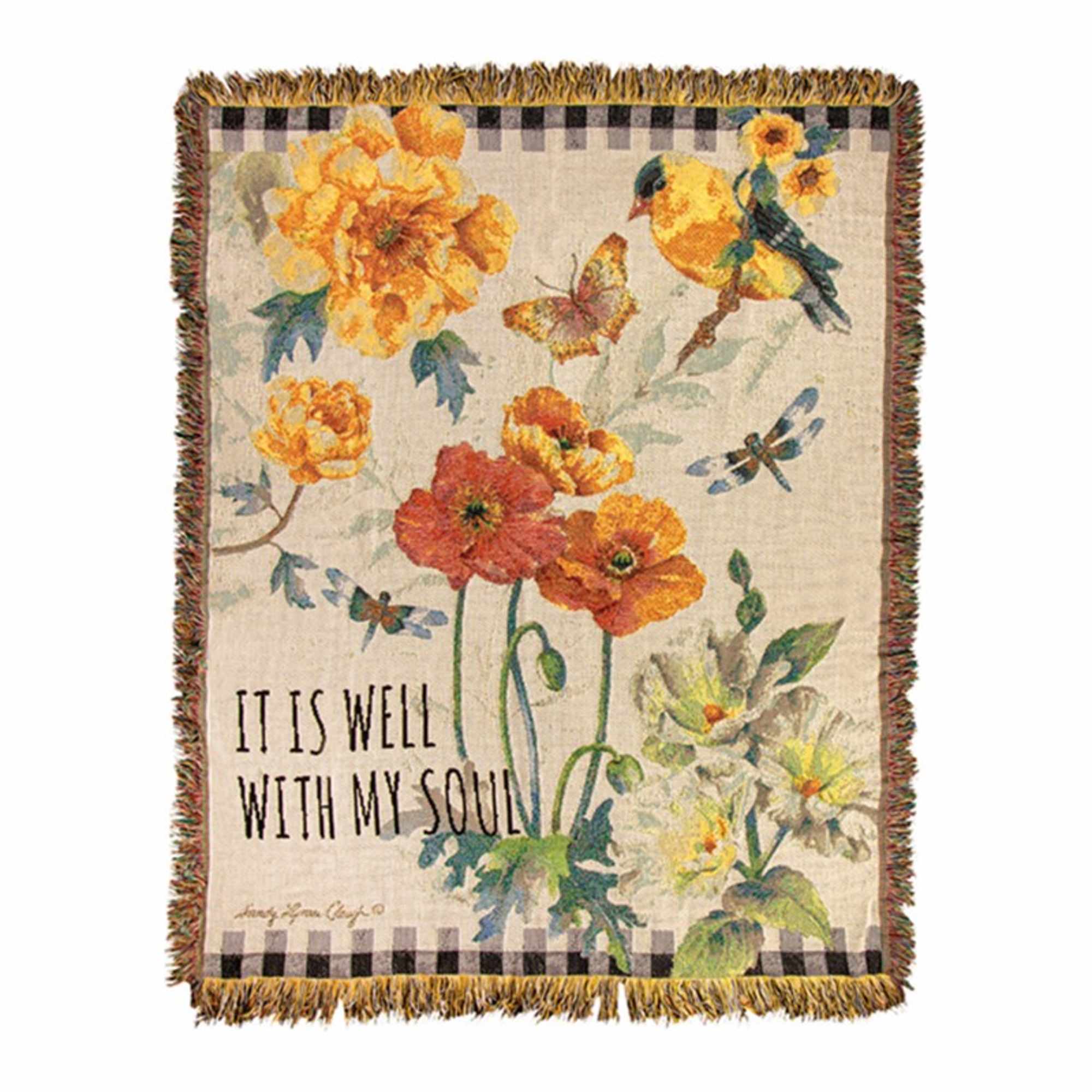 This heirloom-quality Sunshine Garden Tapestry Throw will add boutique charm to your