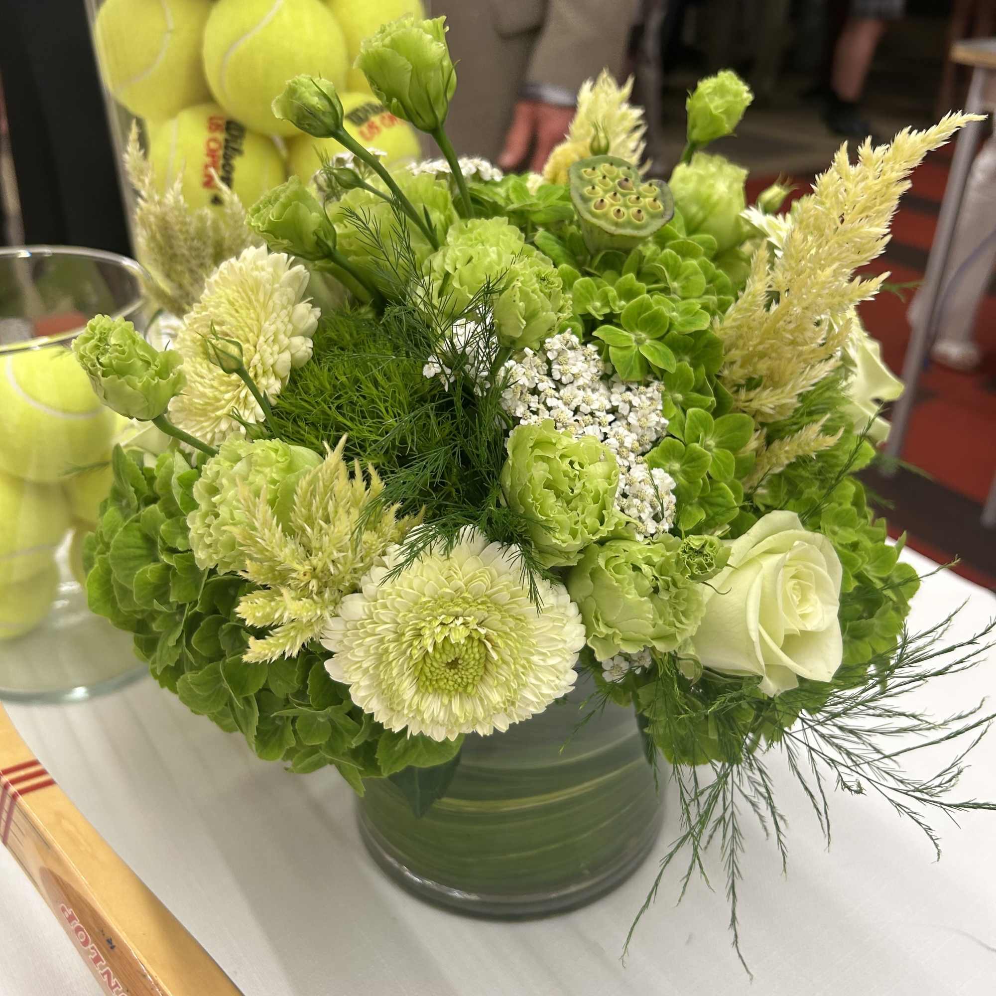  
Matcha green roses, green hydrangea, dianthus (trick everyones favorite fuzzy flower)