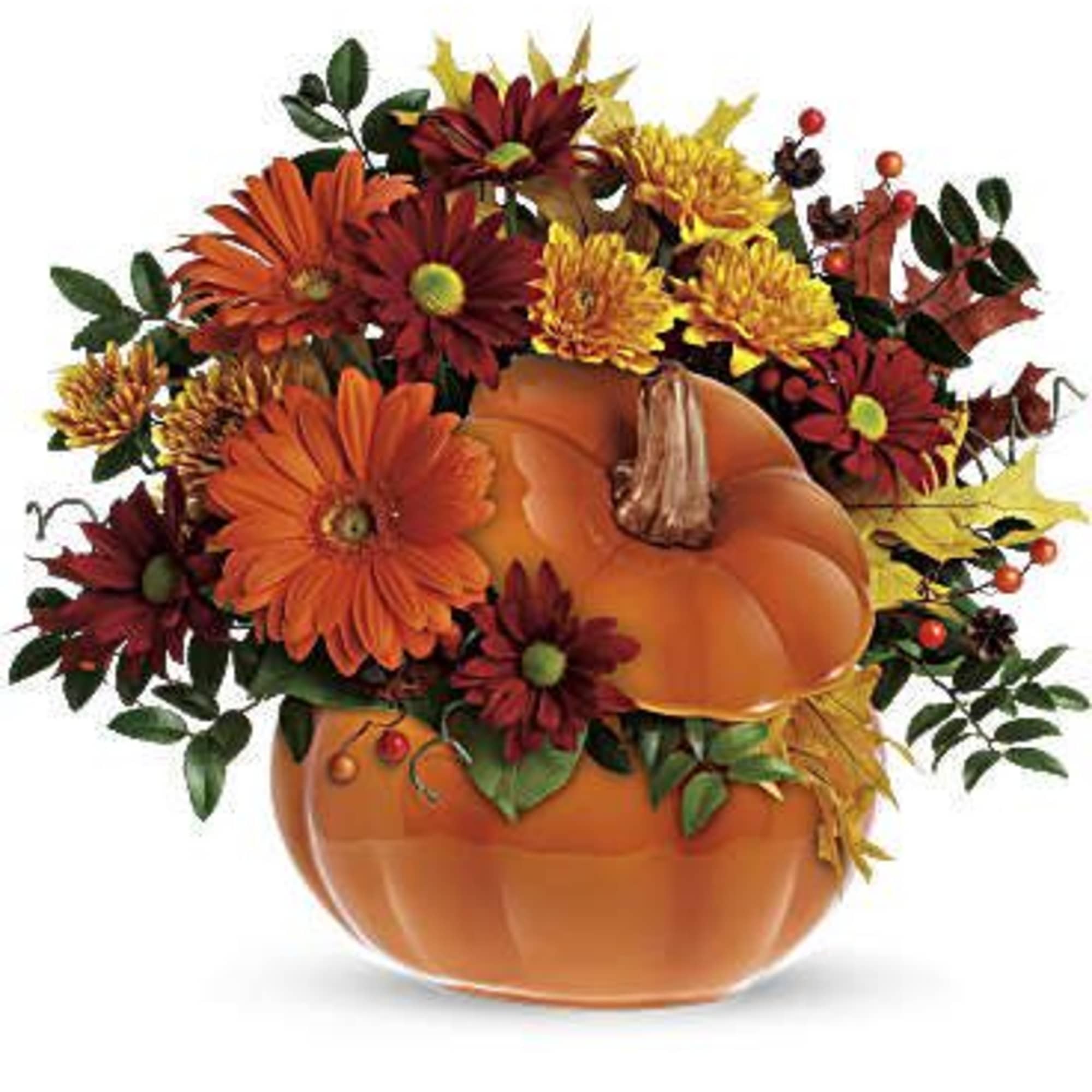 This pumpkin is sure to please! Send your special someone fall flowers