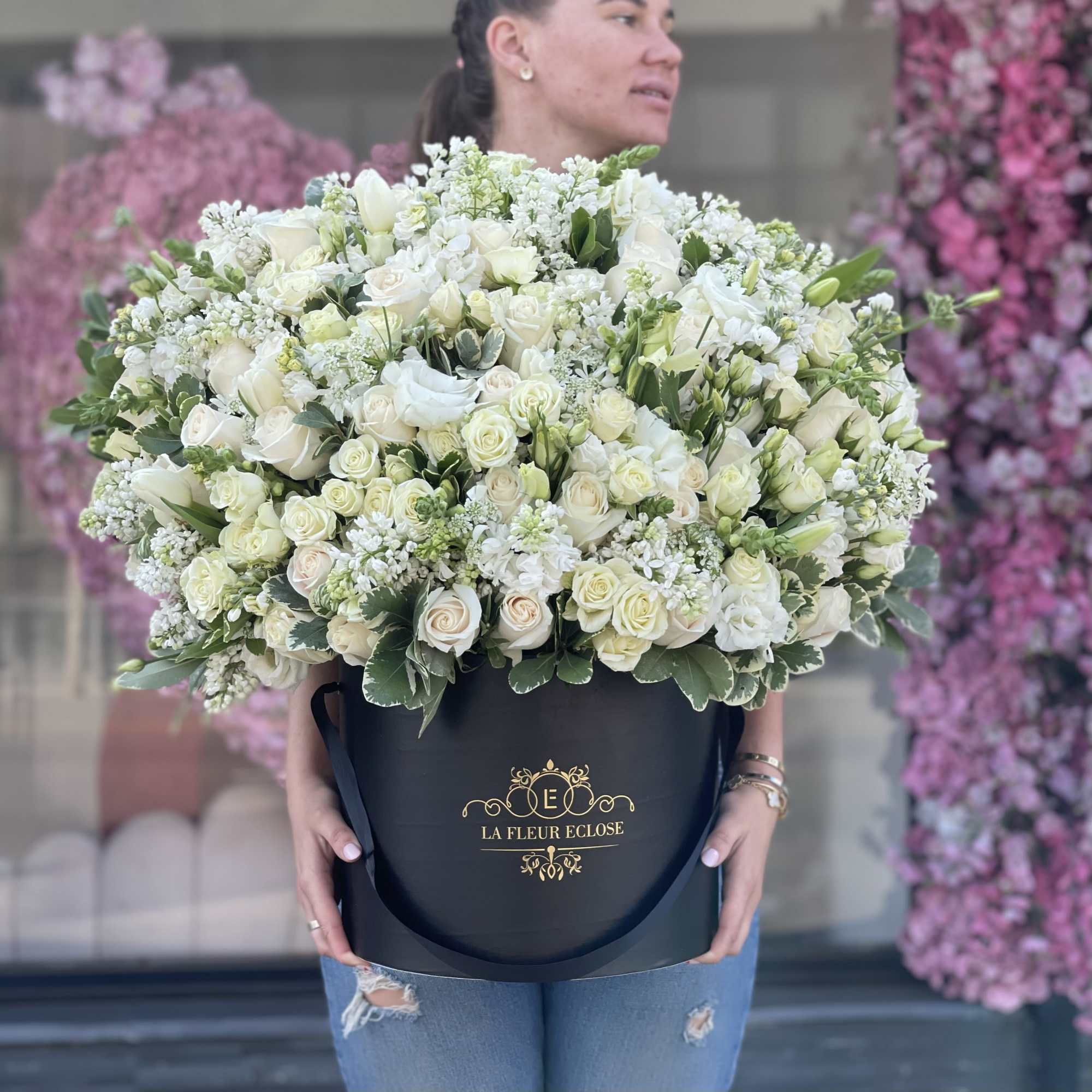 all white and green flowers in our signature large black box all white and green flowers in our signature large black box